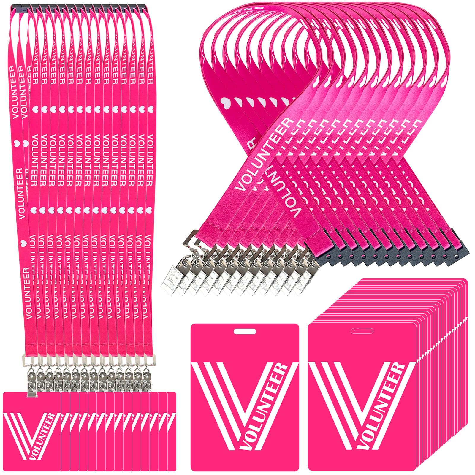 30 Pack Volunteer Lanyard with PVC Card Pass Volunteer Identification ID Badges Bulk Breakaway Lanyard for Activity Fundraising Church School Events Donation Activities