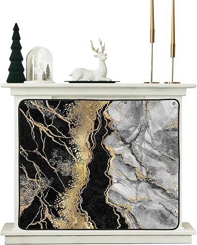 Miniatura 1 de Funda magnética para chimenea de mármol negro de 45 x 34 pulgadas, manta decorativa de chimenea aislante para pérdida de calor, cubierta protectora