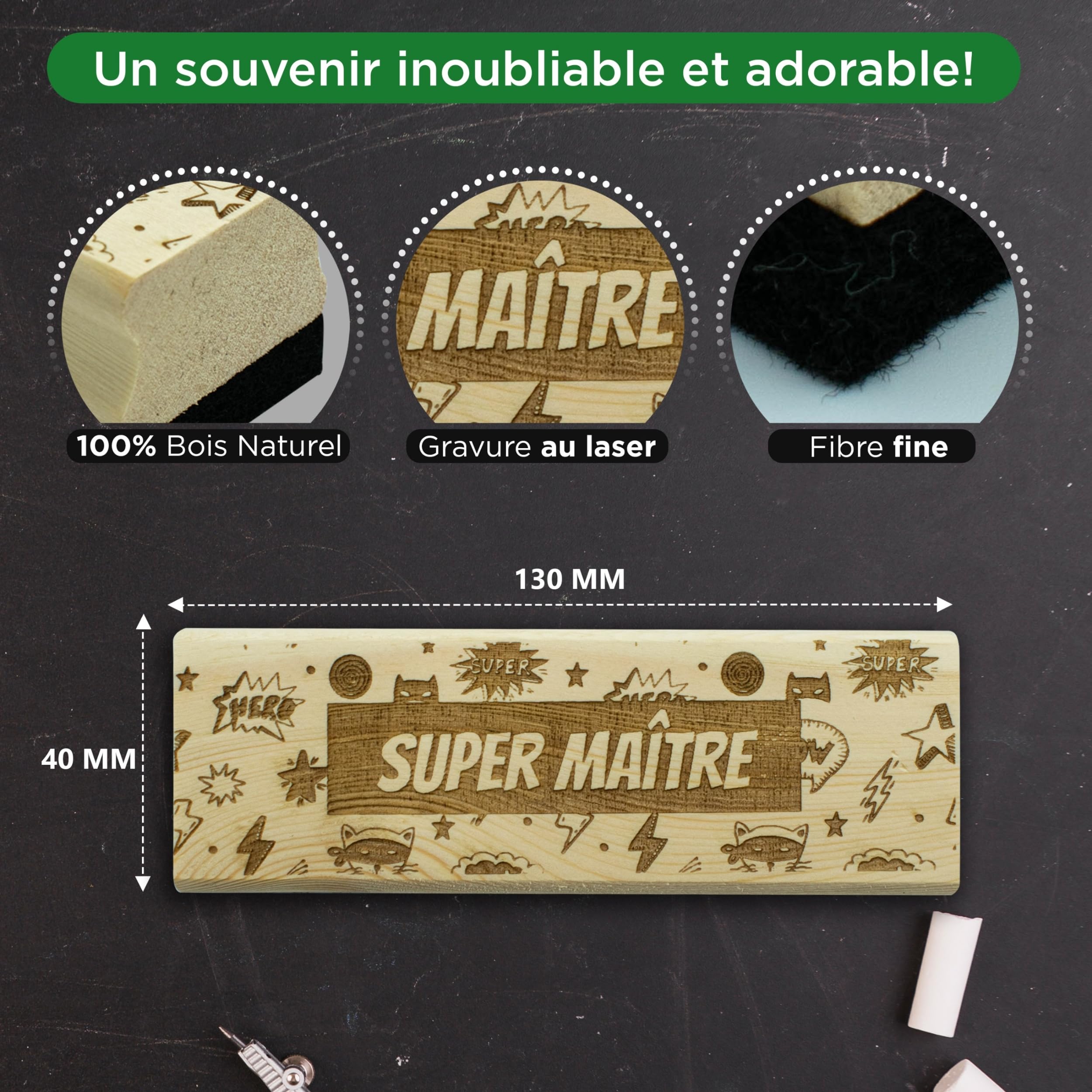 ERNESTINE - Brosse en bois pour tableau maître - cadeau maitre et maitresse - cadeaux professeur instituteur - personnalisable maître école - cadeau école et enfants - cadeaux remerciement scolaire