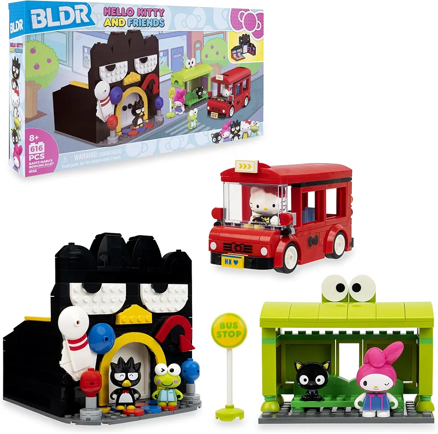 BLDR Hello Kitty and Friends, Badtz-Maru’s Bowling Alley Building Set - Hello Kitty, Keroppi, Badtz-Maru, My Melody, & Chococat Minifigures - 8+, 0132