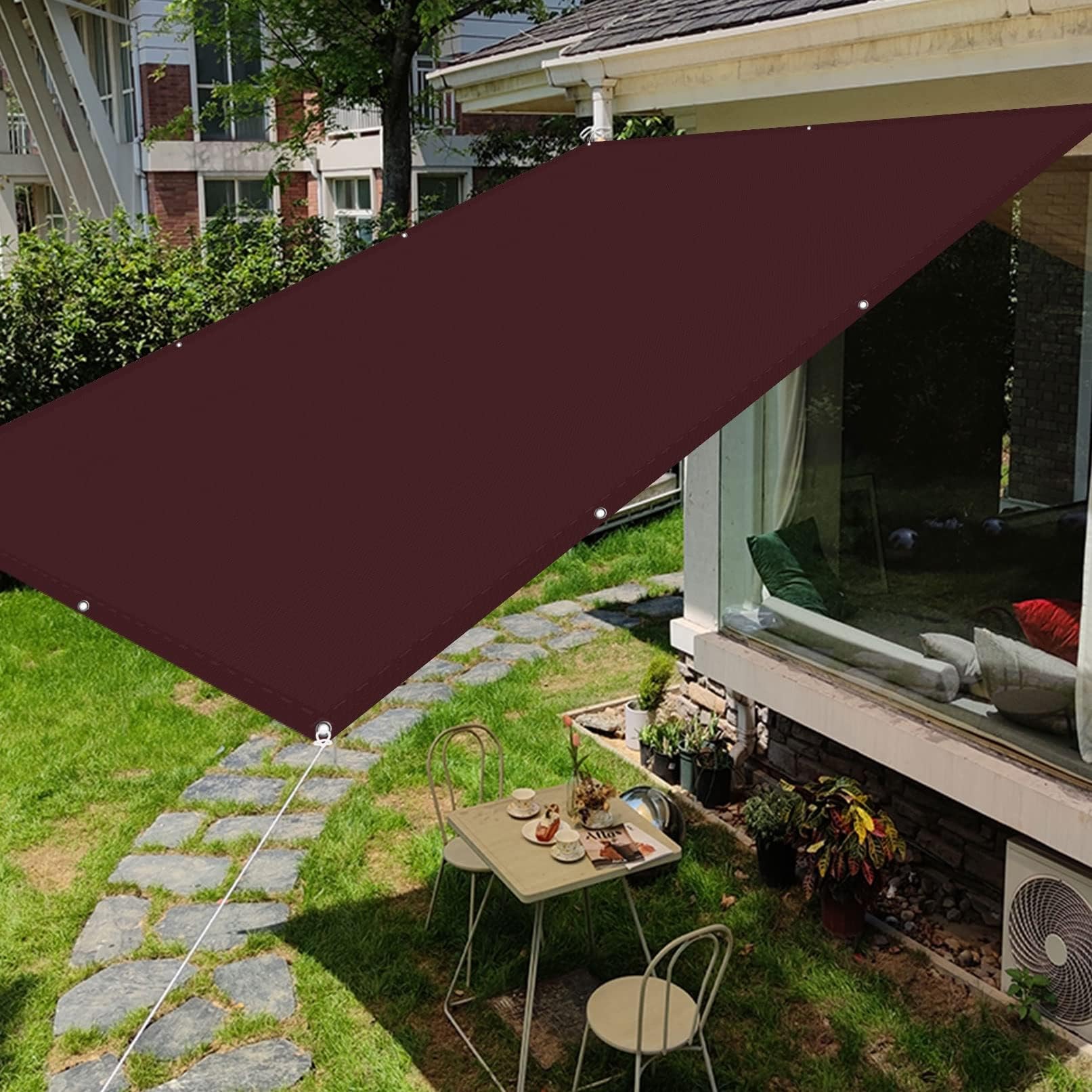 Sun Sail Shades Rectangular Waterproof 8 x 10 m UV Protection Outdoor Pergola Awnings with 4 Ropes Durable Perfect for Greenhouse Flower Plant, Red Wine