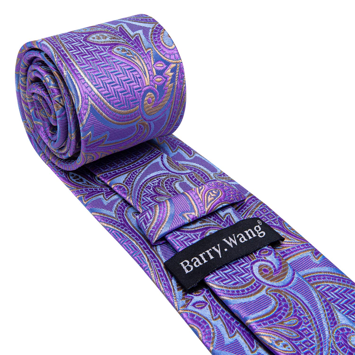 Conjunto de corbata floral de cachemira para hombre, corbata de seda con bolsillo, gemelos cuadrados formales, bodas, fiestas, negocios, 02 morado claro, Talla única 6