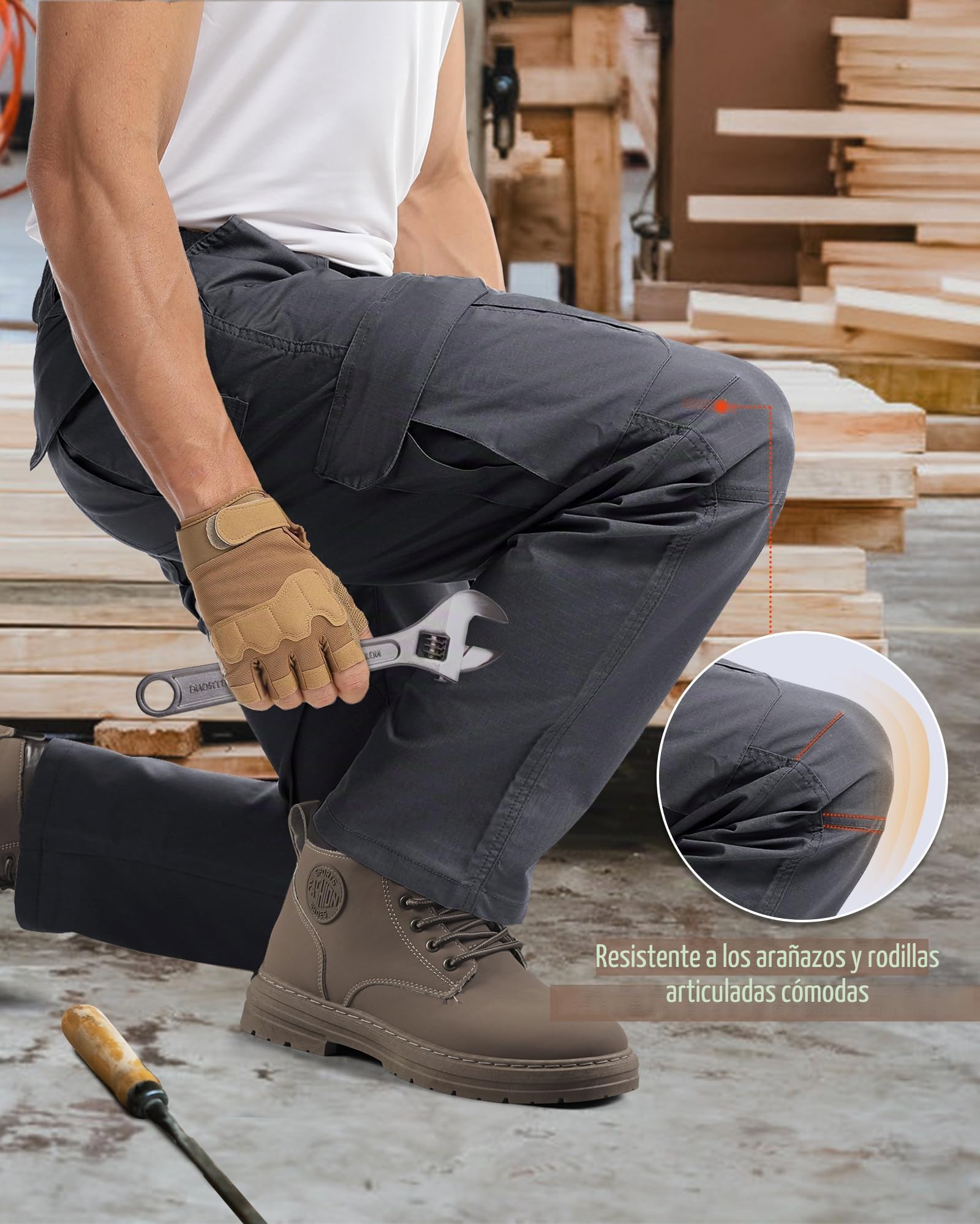 IGOLUMON Pantalones de Trabajo Hombre Pantalones Cargo Casuales con Multibolsillos Pantalón de Combate Táctico