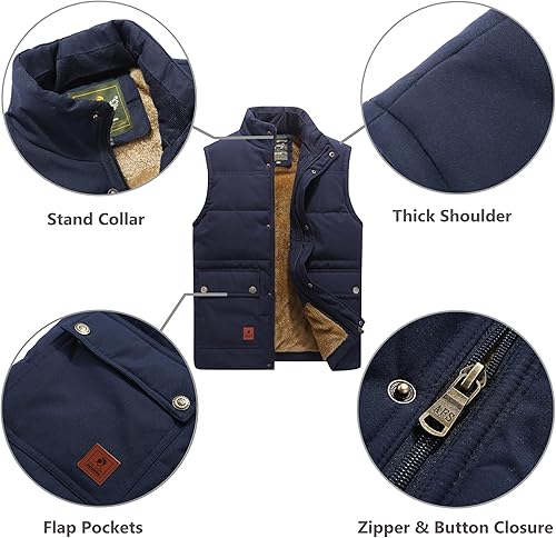 Miniatura 2 de VtuAOL Men's Outerwear Vest for Men Winter Puffer Vests Fleece Lined Outdoor Warm Sleeveless Jackets