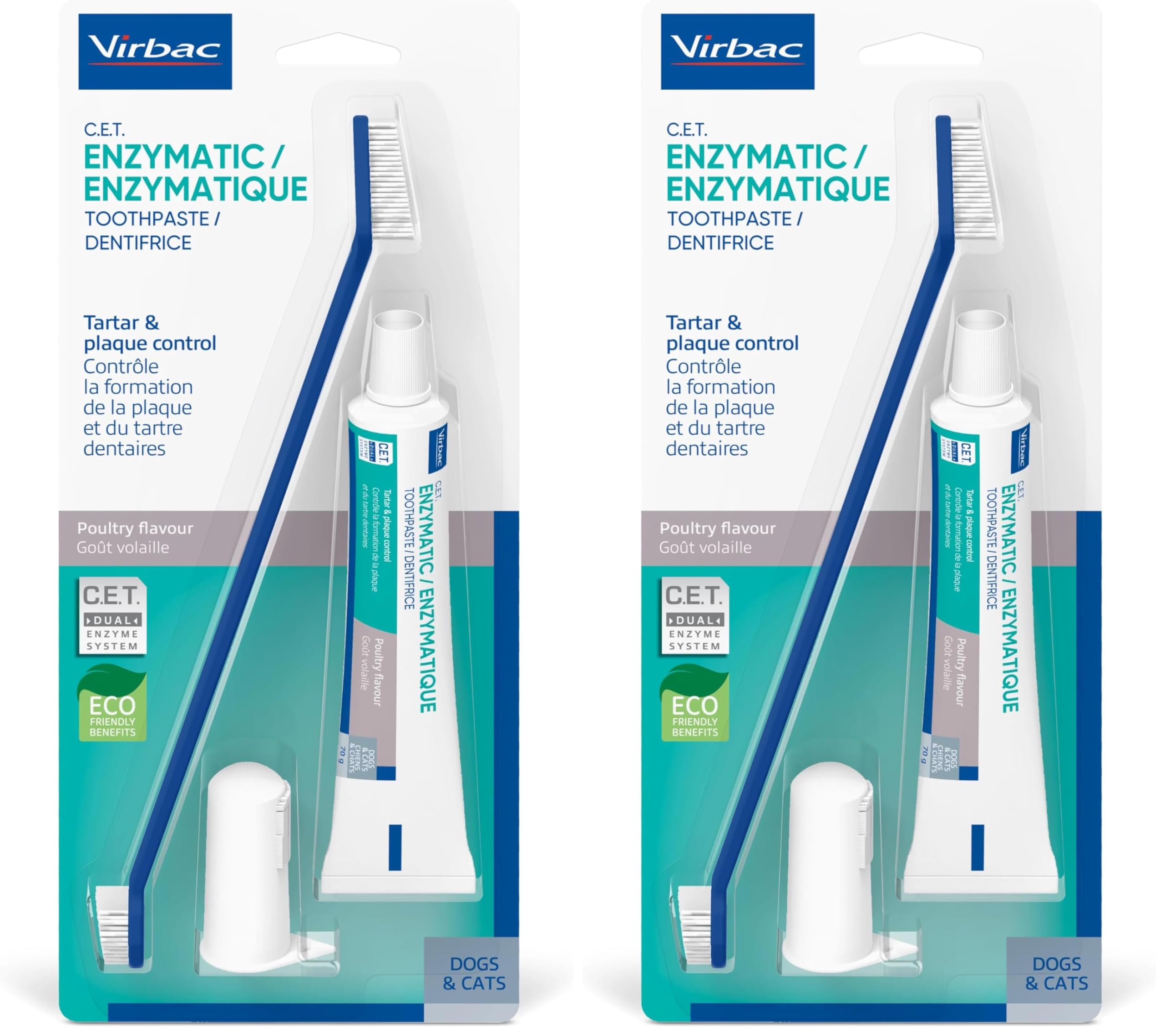 Virbac C.E.T.&reg; Oral Hygiene Kit for Dogs | Poultry-Flavor Toothpaste | Fingerbrush and Pet Toothbrush,(Pack of 2)