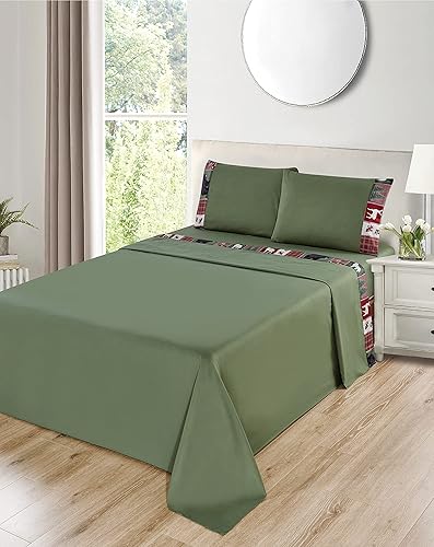 Miniatura 8 de Sheets & Beyond Cabin Printed Super Soft Cotton Touch Microfiber Juego de sábanas de 4 piezas para dormitorio (tamaño completo, a cuadros)