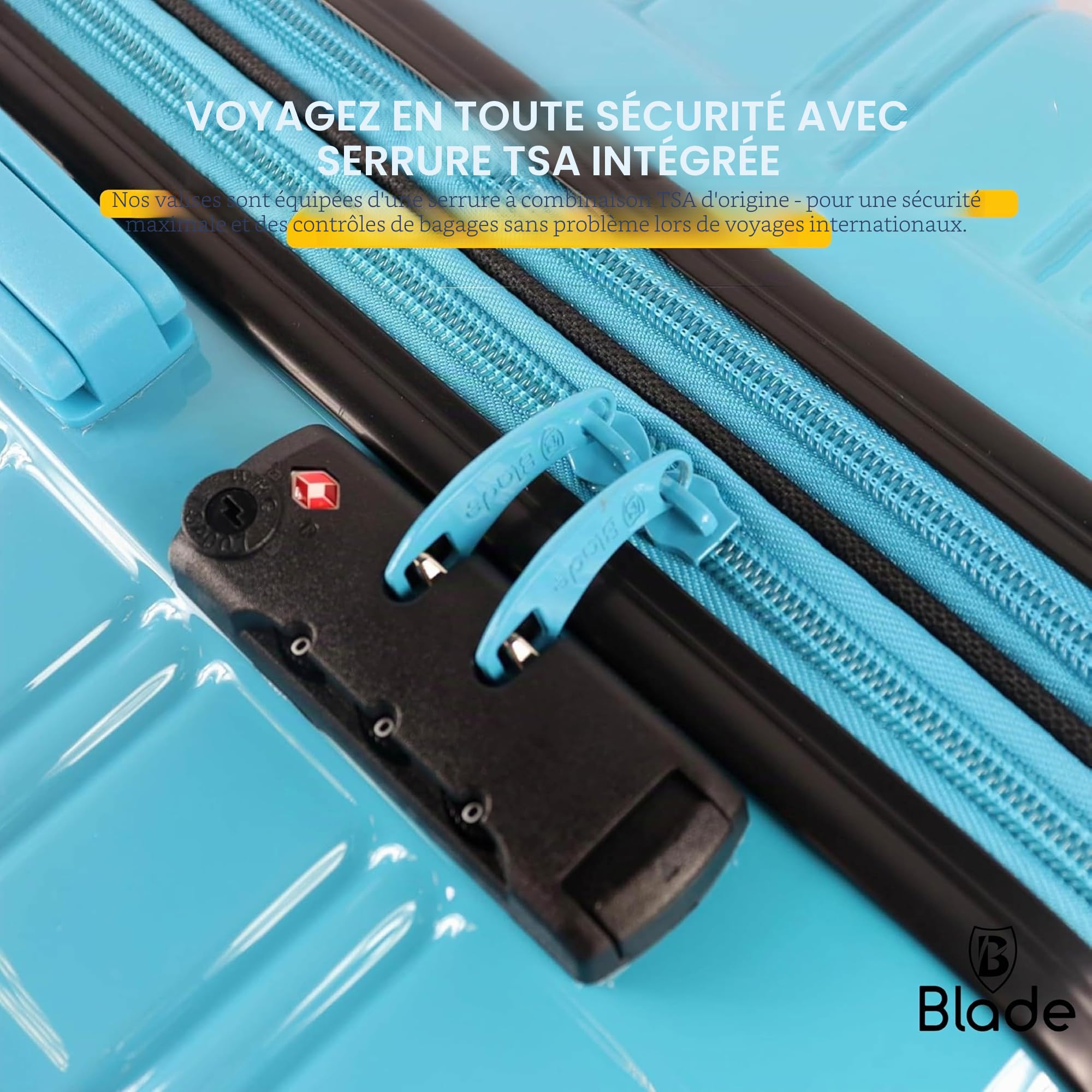 Blade Valise Cabine Rigide Bagage Cabine 55x36x25cm, Valise légère à roulettes Bagage à Main en ABS + PC avec Serrure TSA Valise à 4 roulettes Spinner Bleu/Rose, M/55cm