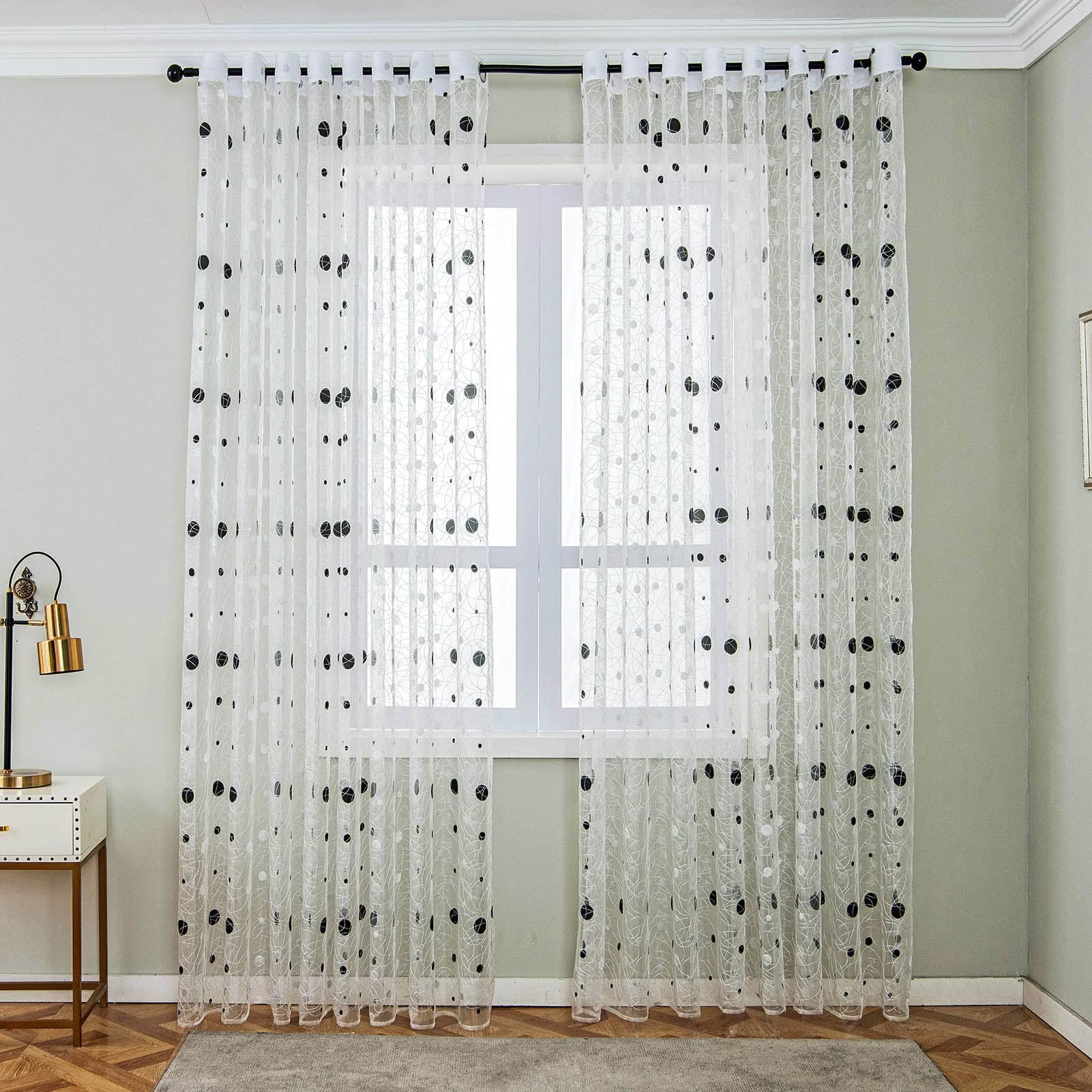 Voile Sheer Curtains for Living Room Bedroom, Embroidered Dot Grommet Window Treatments, Light Filtering Drapes 2 Panels (Color : White, Size : WXL 214x214cm/84''x84'')