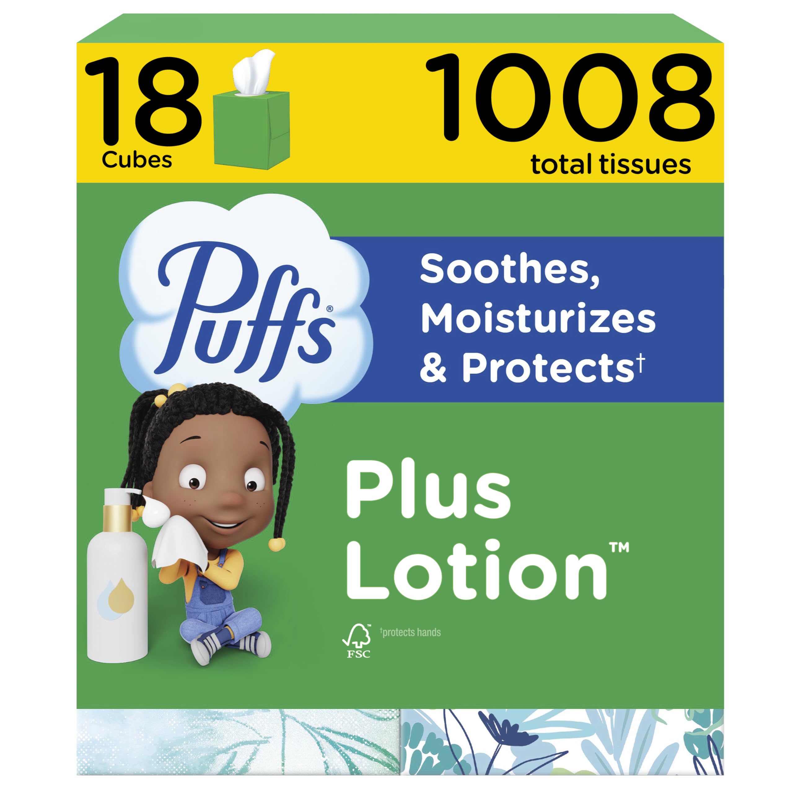 Puffs Plus Lotion Pañuelo facial, 18 cubos, 56 pañuelos por caja