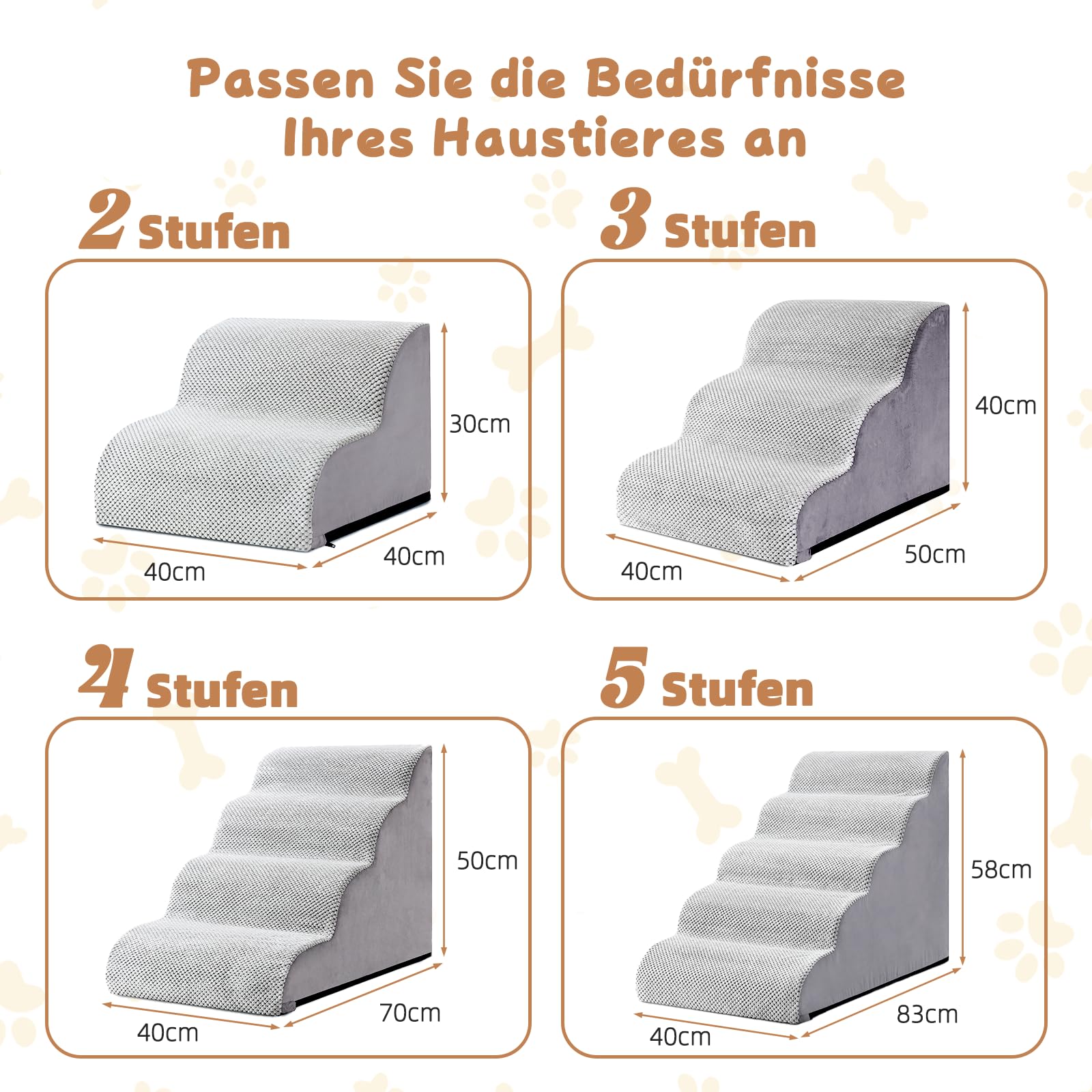 Hundetreppe 3 Stufen 40x50x40cm für Hunde & Katzen bis 18 kg