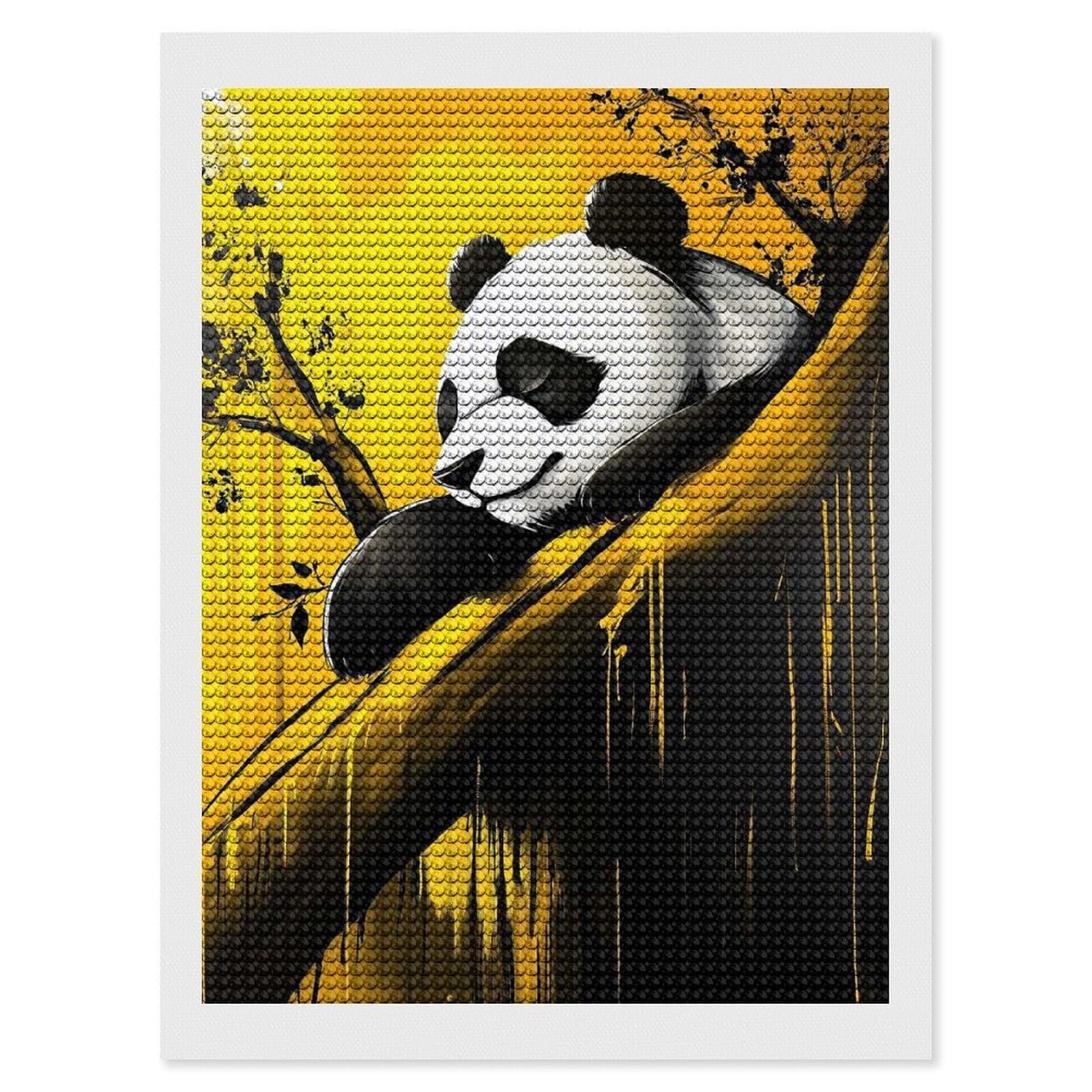 Junmoney Sleeping Panda in Yellow Diamond Painting Canvas Set 12"x16", Satisfying Creative Project, Easy to Follow Symbols, Fun Craft Experience