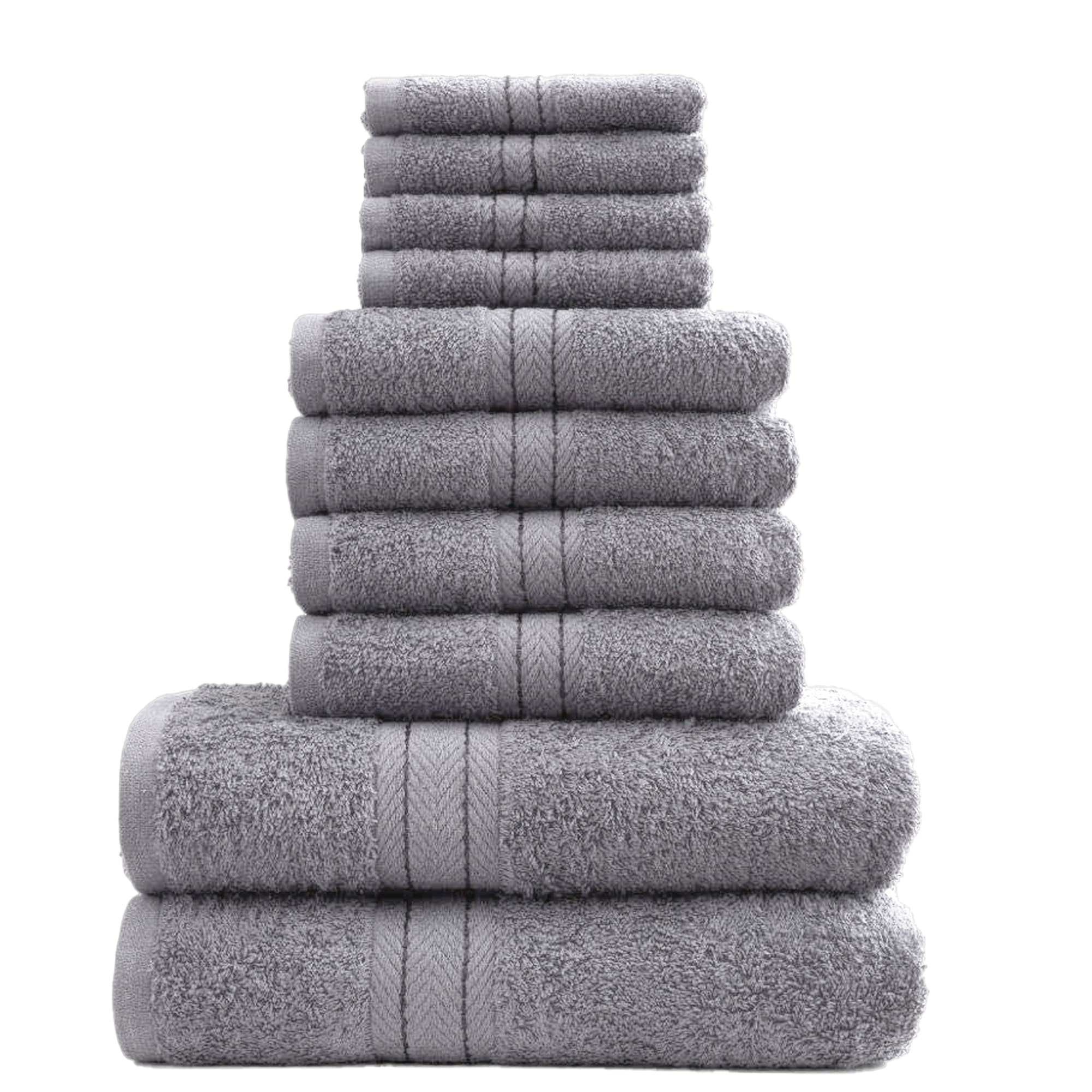 DARWEN STAR 10 Piece Towels Bale Set For Bathroom 4 x Face Cloth, 4 x Hand Towel Set, 2 x Bath Towel Set 100% Cotton Bales Sets (Light Grey)