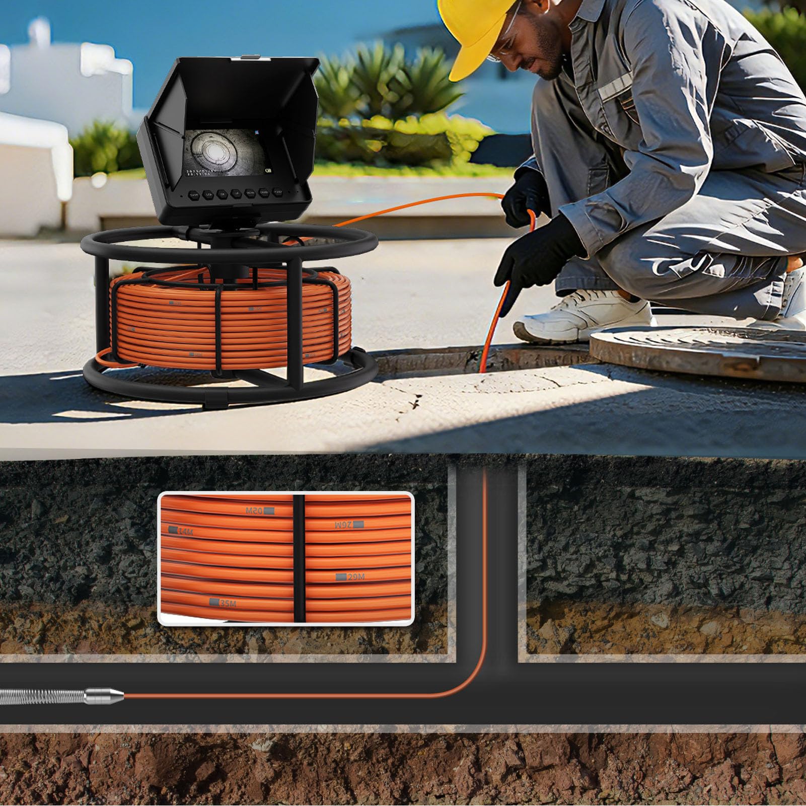 ASHATA Cámara de Alcantarillado, Cámara de Inspección de Tuberías de 18 Mm con Luz Ajustable (F2543DC18-30M-K) | DVR y grabadora de audio Batería grande 1000TVL Drenaje Boroscopio Plomería Pantalla de 4,3 pulgadas Herramientas de