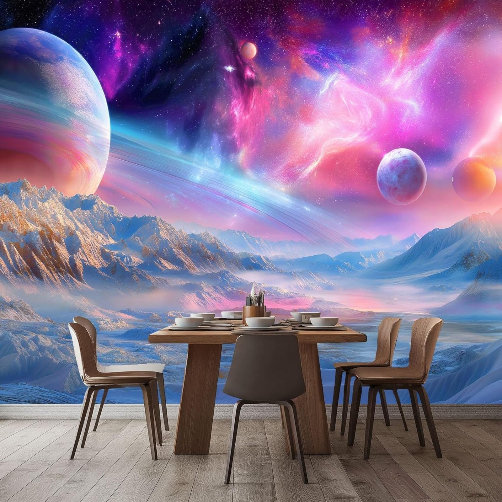 pdghsdkgjh Fantasy Universe Photo Wallpaper for Living Room, Kitchen, TV Background, Non-Woven Wall Mural Watercolor Space - Modern Multicolor, 250cm x 175cm Stickers - Frameless Painting - Poster