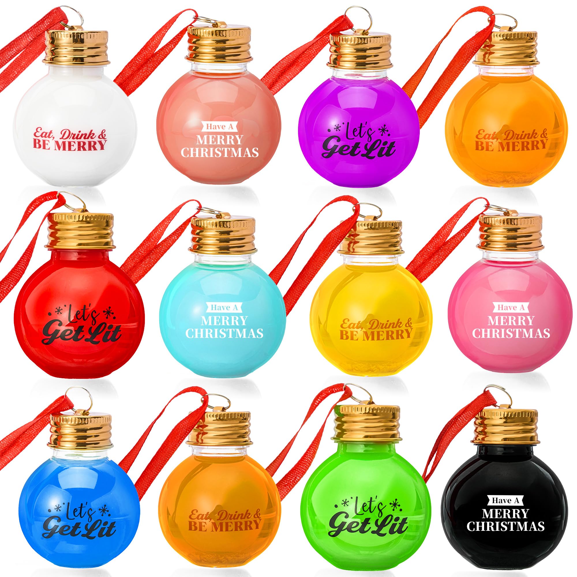 Joiedomi 18 Pcs Mini Christmas Boozeball Ornaments Set, 1.7 oz Clear Plastic Fillable Ball, Ball Ornaments for Christmas Tree Hanging Decorations Indoor, Xmas Party Favors Supplies Presents