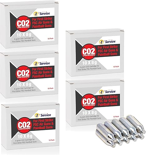 10 cartuchos de CO2 para pistolas de paintball First Strike FSC, cartucho de 0.28 oz de alto grado, 2.5 pulgadas de largo, paquete de 10 unidades