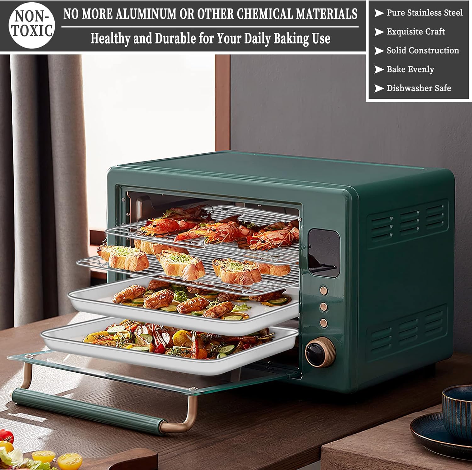 Deedro Baking Sheet with Rack Set [2 Sheets + 2 Racks], Stainless Steel Baking Pan Cookie Sheets Oven Tray with Cooling Rack, 16 x 12 x 1 Inch, Heavy Duty, Non-toxic, Easy Clean - Image 7