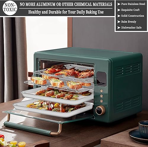 Miniatura 7 de Deedro Juego de bandejas para hornear con estante 2 hojas + 2 estantes, bandeja de horno de acero inoxidable con estante de enfriamiento, 16 x 12 x