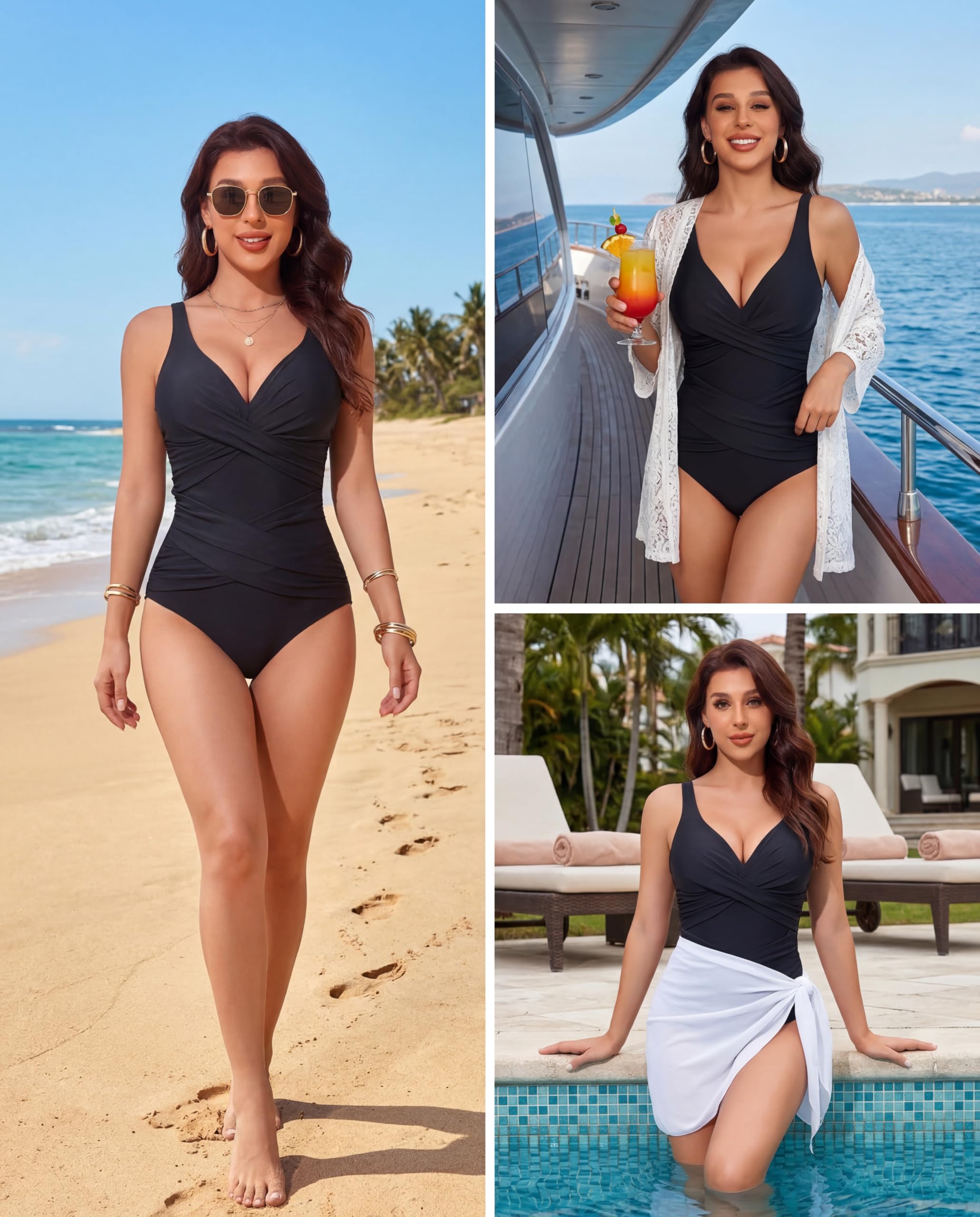 Smismivo Badeanzug Damen Bauchweg Push Up Schwimmanzug mit Retro Schlankheits Raffung Einteilige bademode Swimsuits for Women