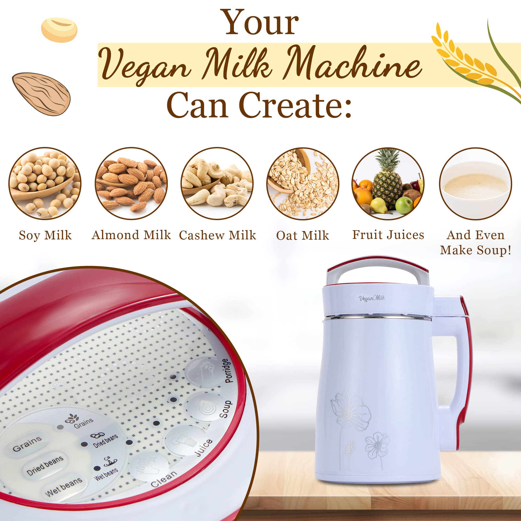 豆乳メーカー／ナッツミルクメーカー Amazon | 豆乳メーカーマシン - 6 in 1 ビーガンナッツミルクメーカー