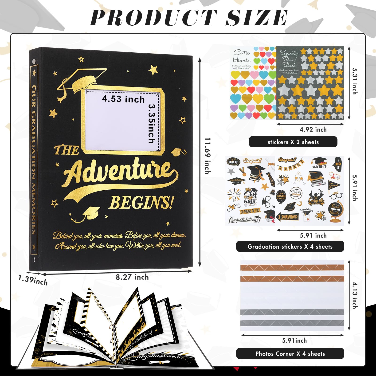Pasimy Kit de álbumes de recortes de graduación, álbum de fotos A4, 60 páginas, extraíble, álbum de fotos de graduación con calcomanías para fotos de 4 x 6, 5 x 7, 8 x 10 pulgadas, para regalos de