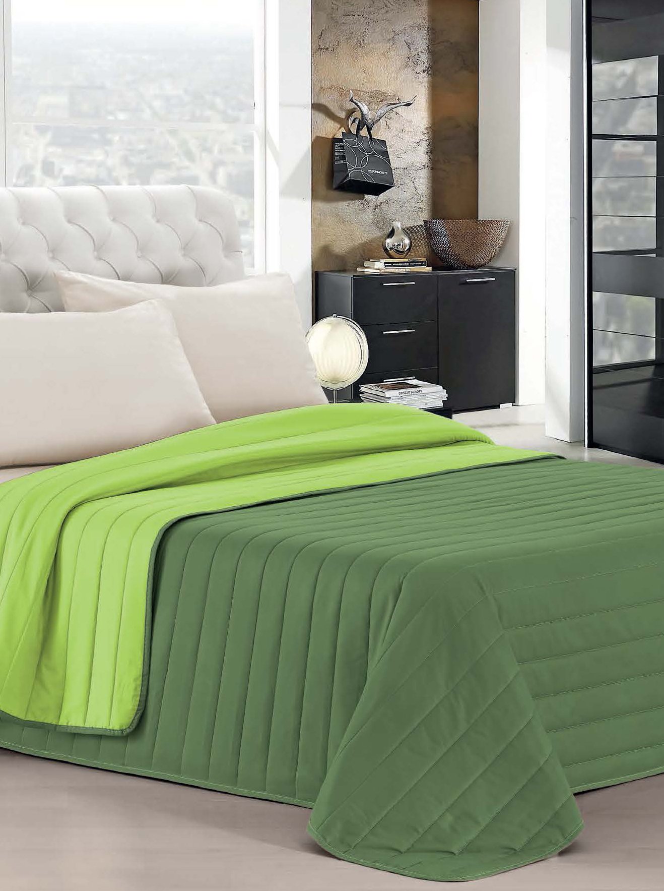Italian Bed Linen Elegant Single Summer Bedspread 260 x 270 cm green