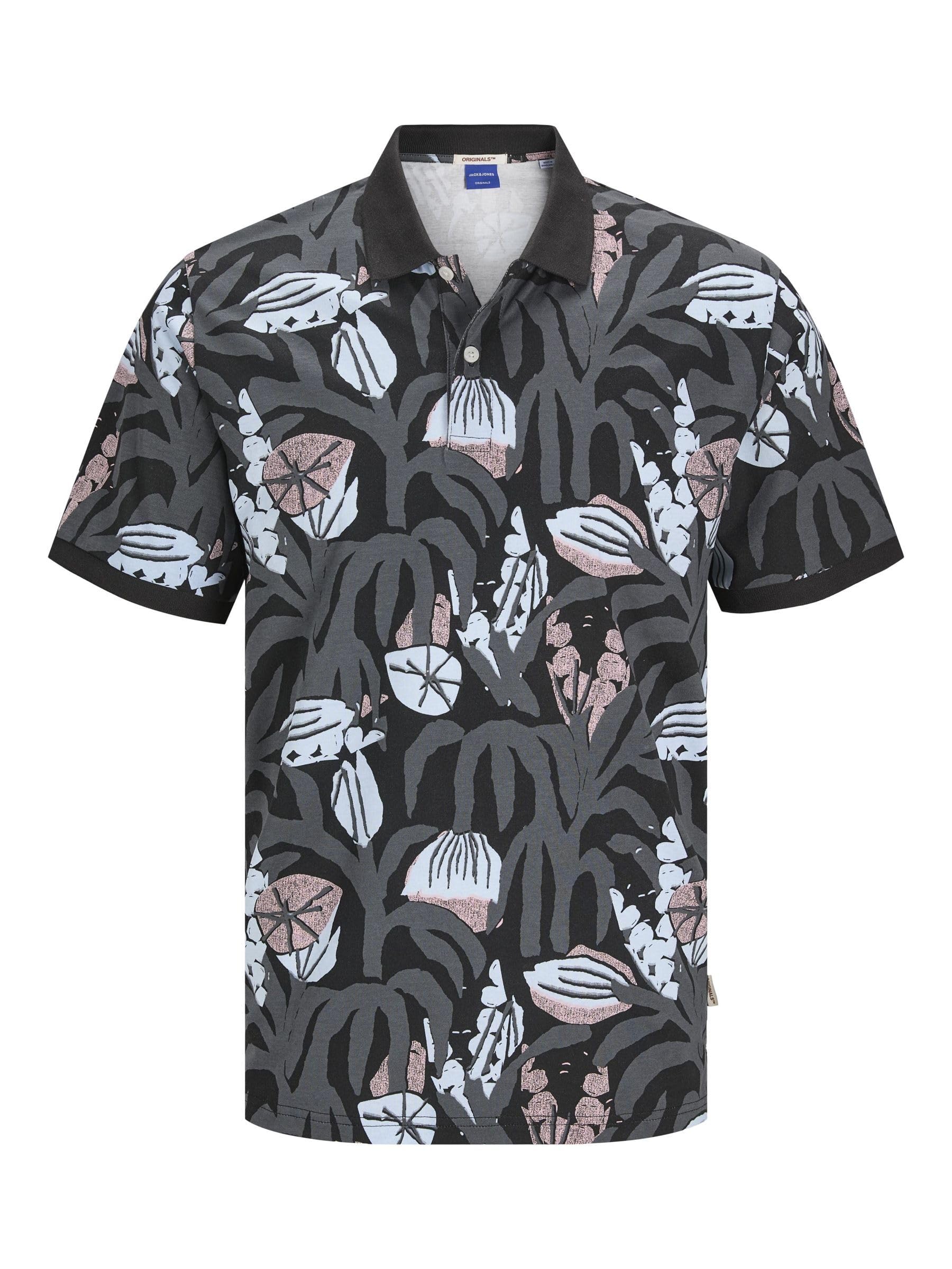 JACK & JONES Men's Joralmeria AOP Polo SS, Black, XS