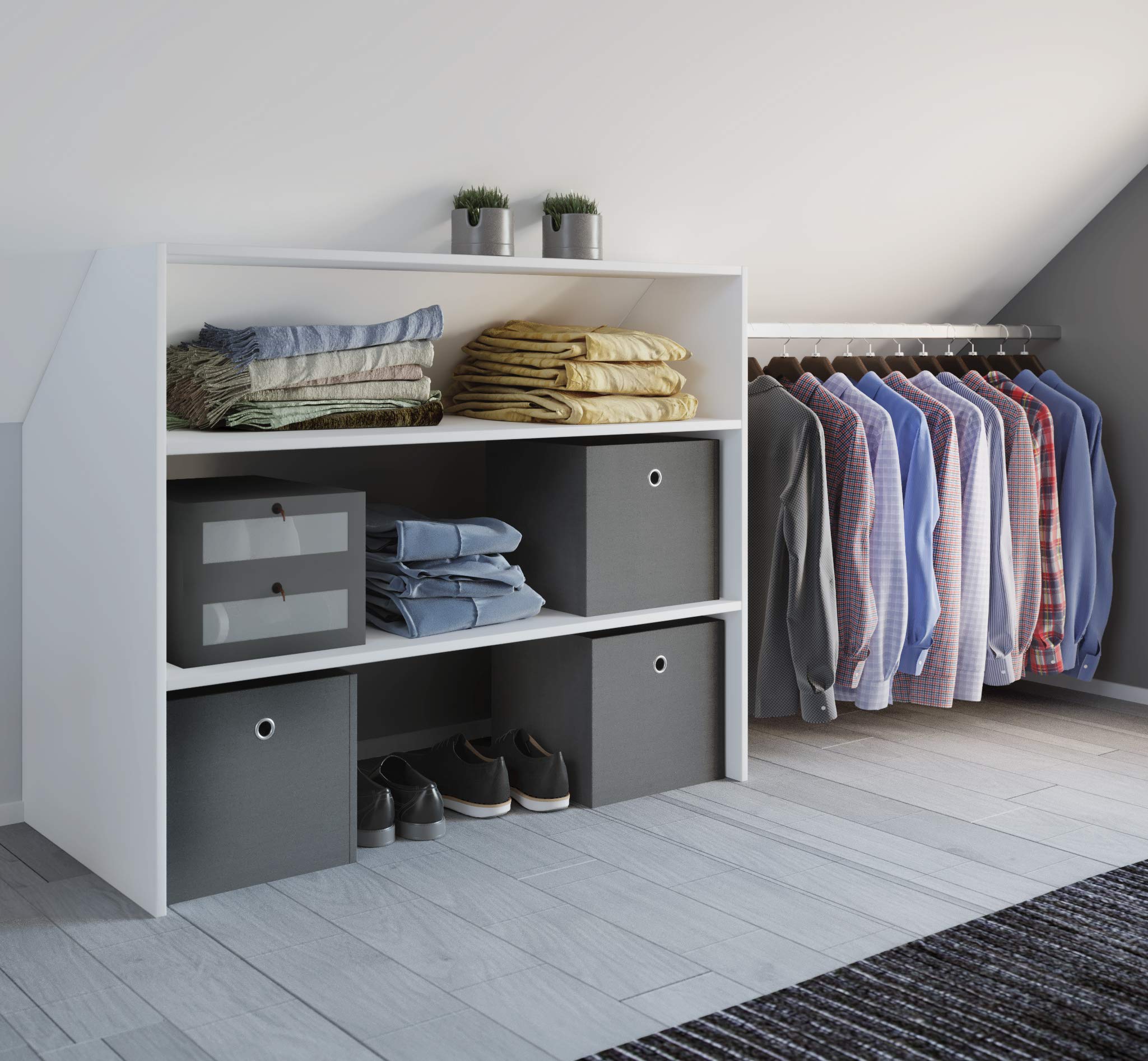 VCM Holz Kleiderschrank | offener Schrank | begehbarer Kleiderregal | Dachschrägen Regal | Maße ca. B. 90 x H. 100 x T. 50 cm - Dacho l Weiß