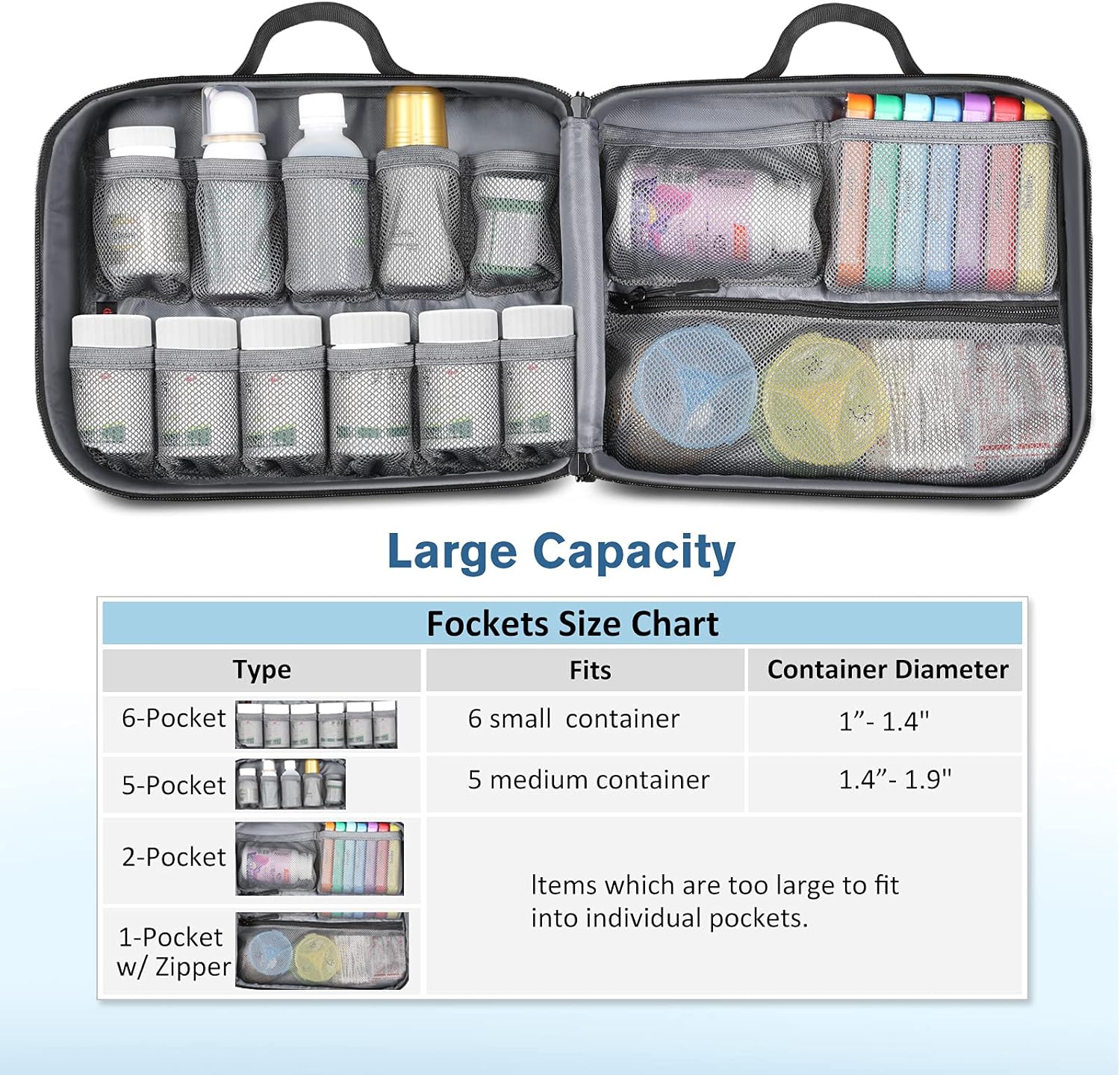 SITHON Pill Bottle Organizer Medicine Storage Bag Medication Travel Carrying Case Manager with Handle, Fixed Pockets for Medications, Vitamins, Medical Supplies, Black - Image 4