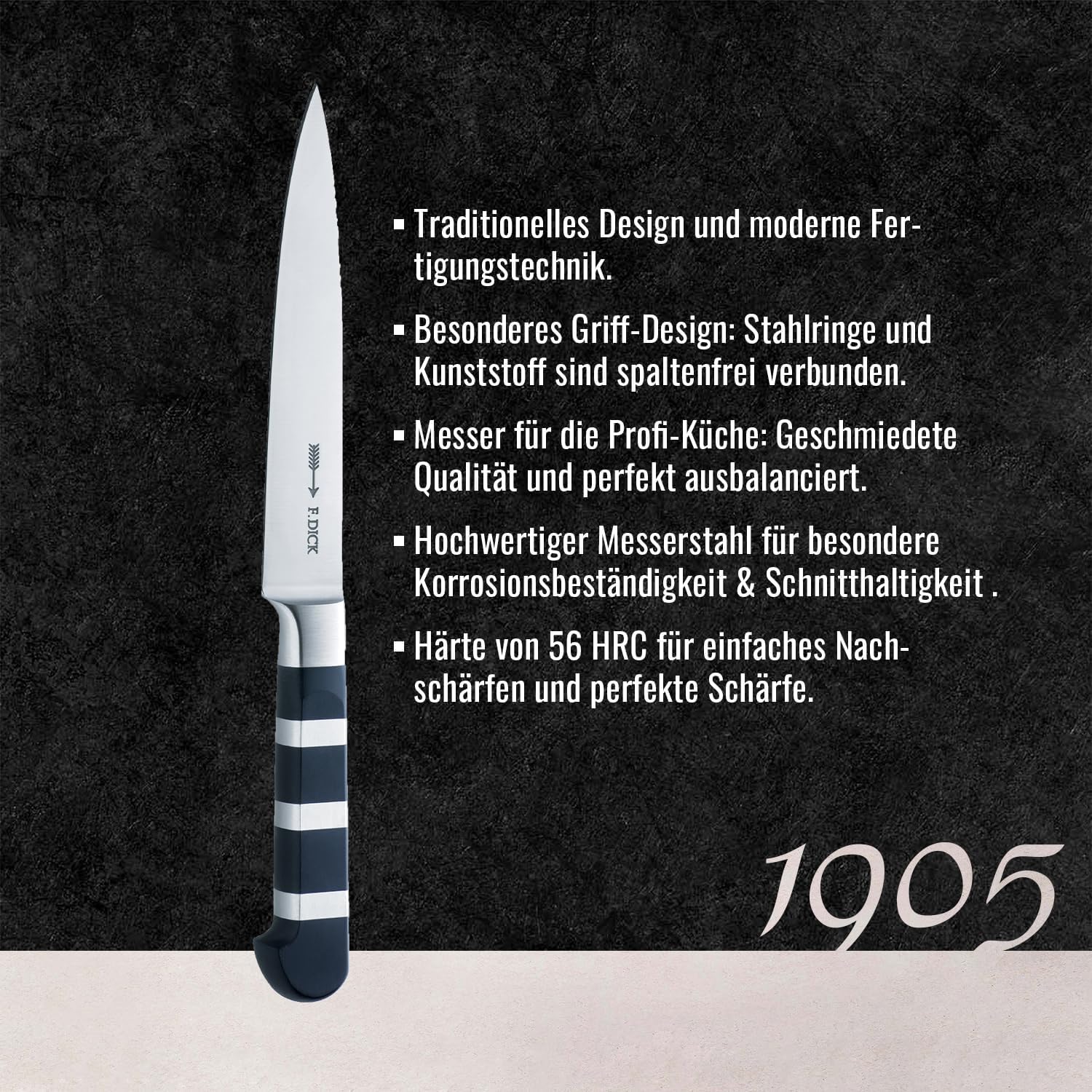 F. DICK Tranchiermesser 1905 15 cm - geschmiedet, rostfrei, Klinge extra scharf, 56 HRC, Filetiermesser hygienischer Designgriff temperaturbeständig - Spezialstahl Küchenmesser - 81956152