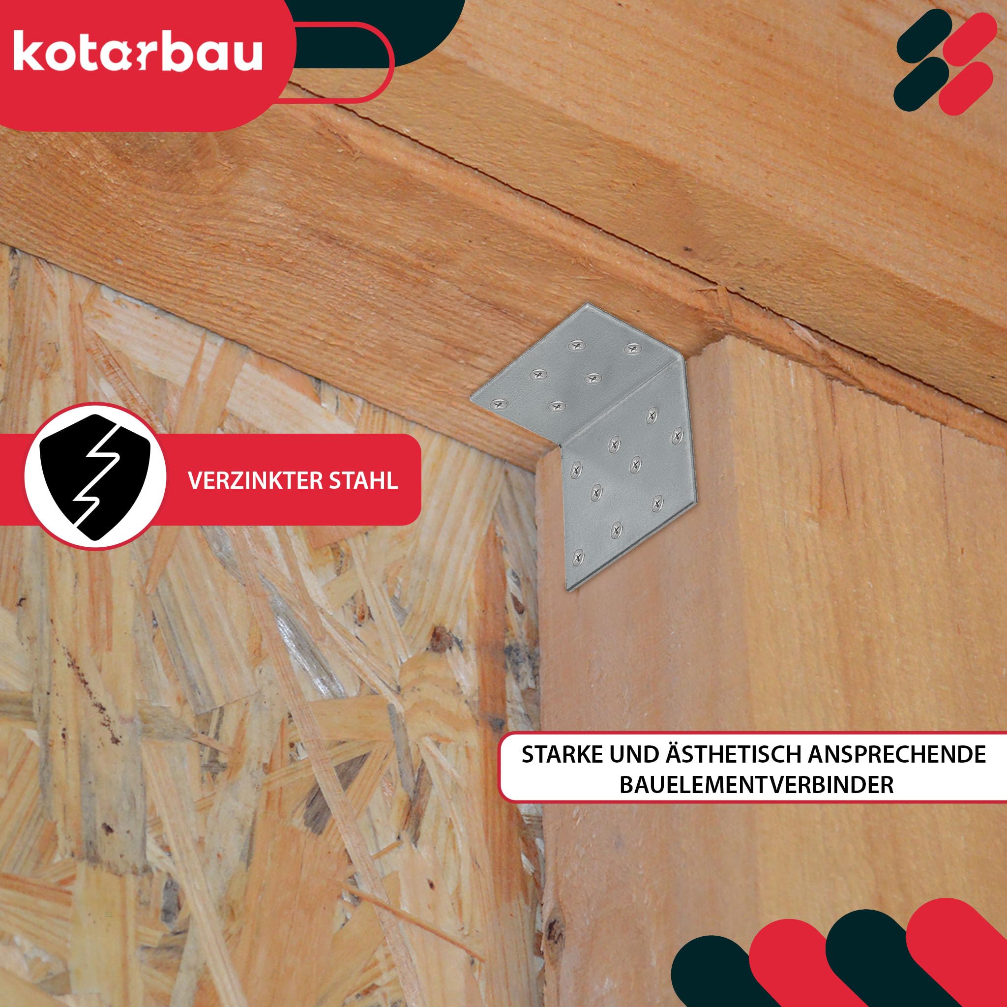 KOTARBAU Lot de 100 raccords d'angle - Équerre pour charges lourdes - 40 x 60 x 60 mm - Acier galvanisé - Équerre en acier - Stable - Durable - Connecteur de poutre - Argenté