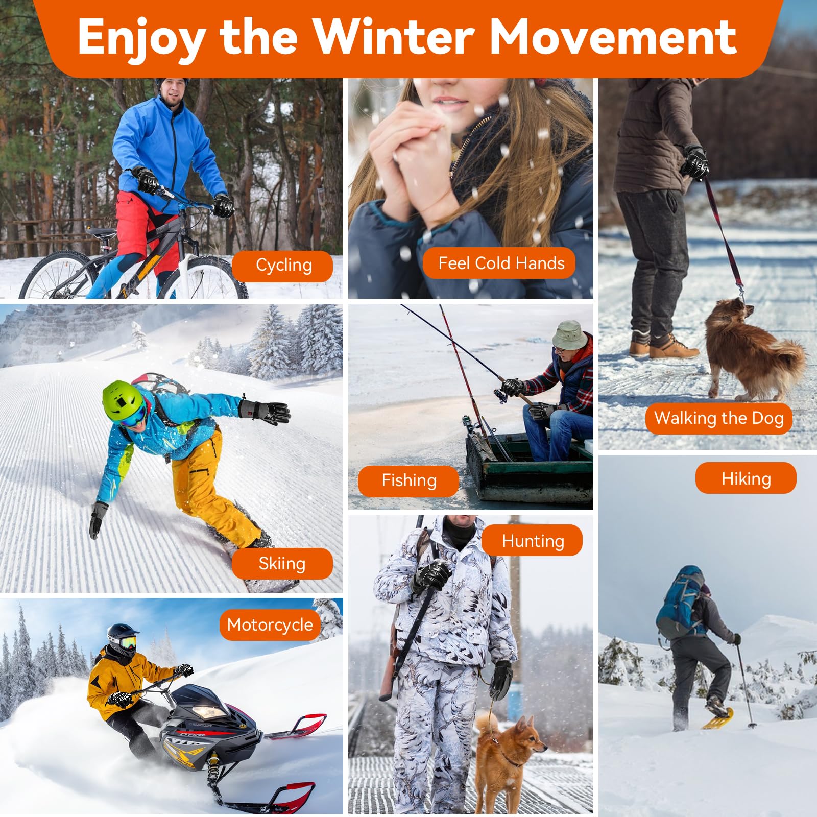 Omobolanle Heated Gloves for Men Women with 7.4V Rechargeable Battery,Waterproof Touchscreen Heating Work Gloves,Electric Winter Glove for Motorcycle Hunting Skiing Fishing Hiking Grey L