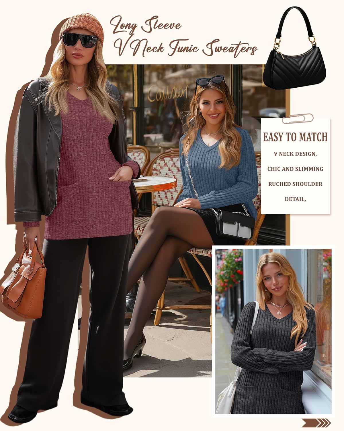 3 Pack Women's Long Sweaters to Wear with Leggings Long Sleeve V Neck Tunic Sweaters with Pockets 2026 Casual Tops - Image 5