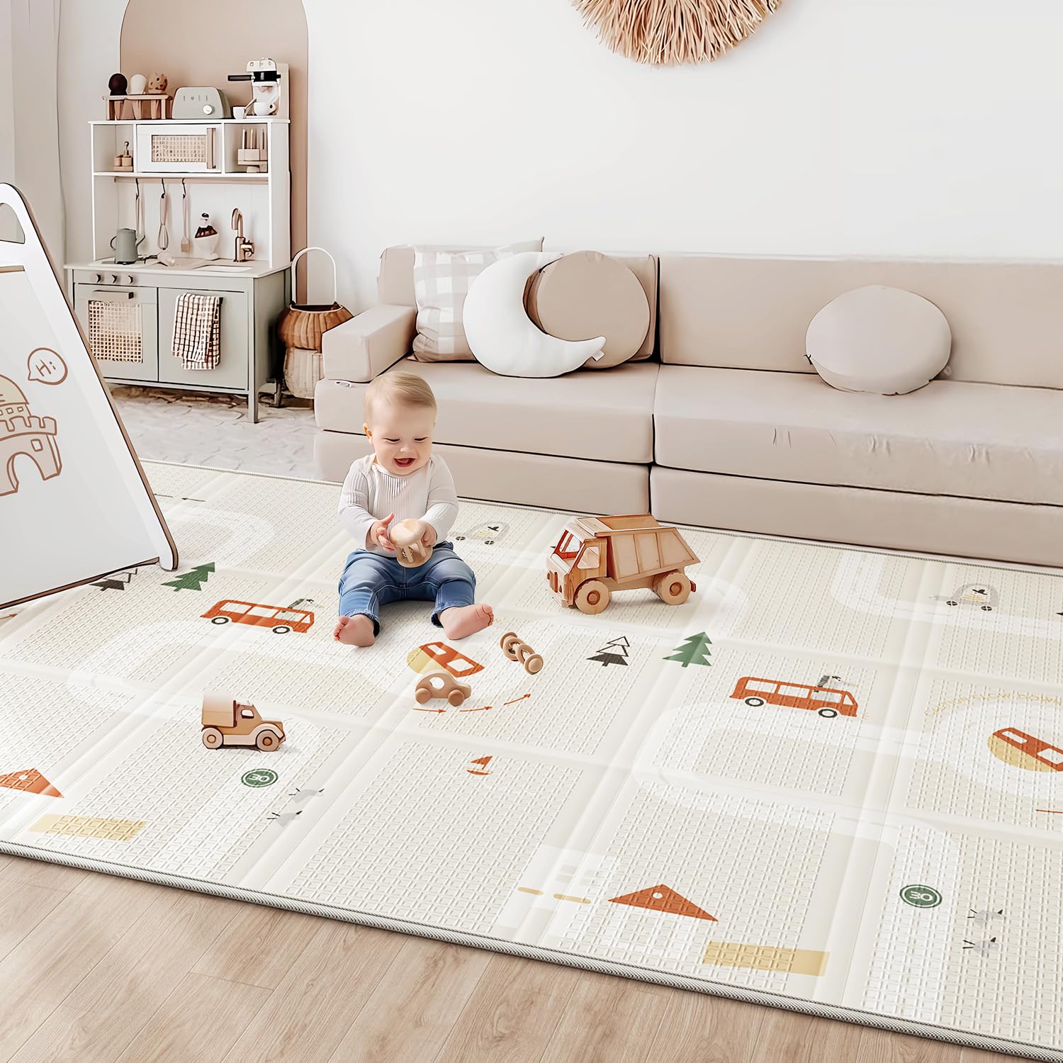 Baby Play Mat 50"*78" Foldable Foam Baby Play Mat for Floor Reversible Waterproof Playmats for Babies Boy and Toddlers Infants Edge Reinforcement Crawling Mat for Indoor&Outdoor&Travel City&Bus 50*78*0.4
