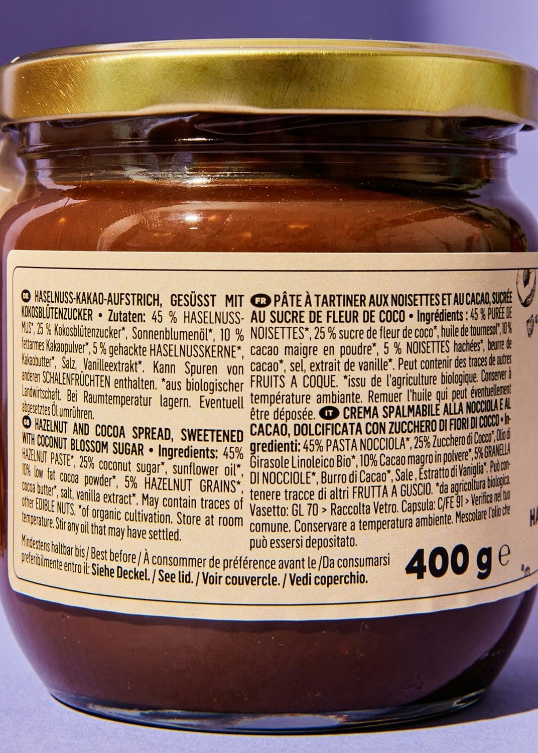 KoRo - Crema di nocciole e cacao crunchy bio 2 x 400 g - con pezzetti di nocciole - vegan - confezione doppia