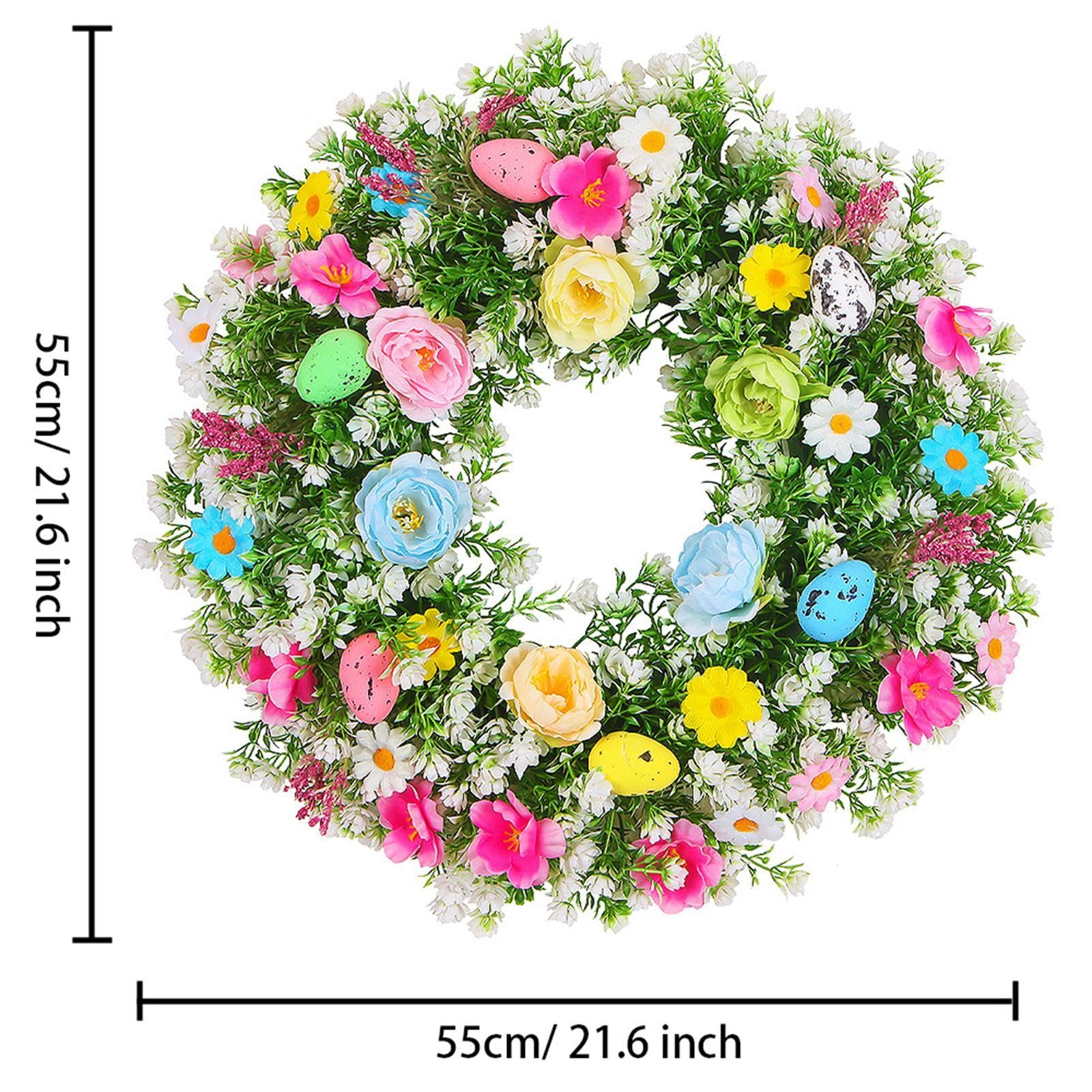 Ghirlanda Pasquale, Fiori Artificiali, Ghirlanda di Uova, Ghirlanda di Foglie Verdi, Decorazione Primaverile con Fiori di Seta per La Porta D'ingr, 55 Cm