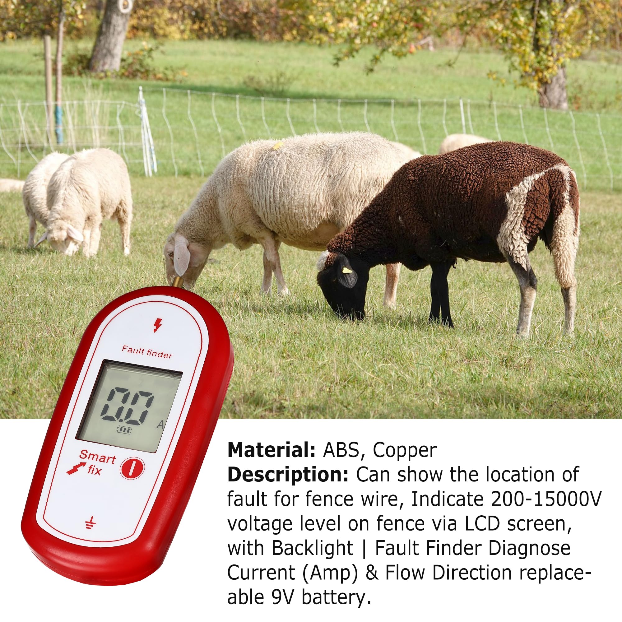 Electric Fence Voltage Tester, Handheld Fence Fault Finder Fence Tester for Farms, Digital Display High Voltage 200-15000V Gardening Tools