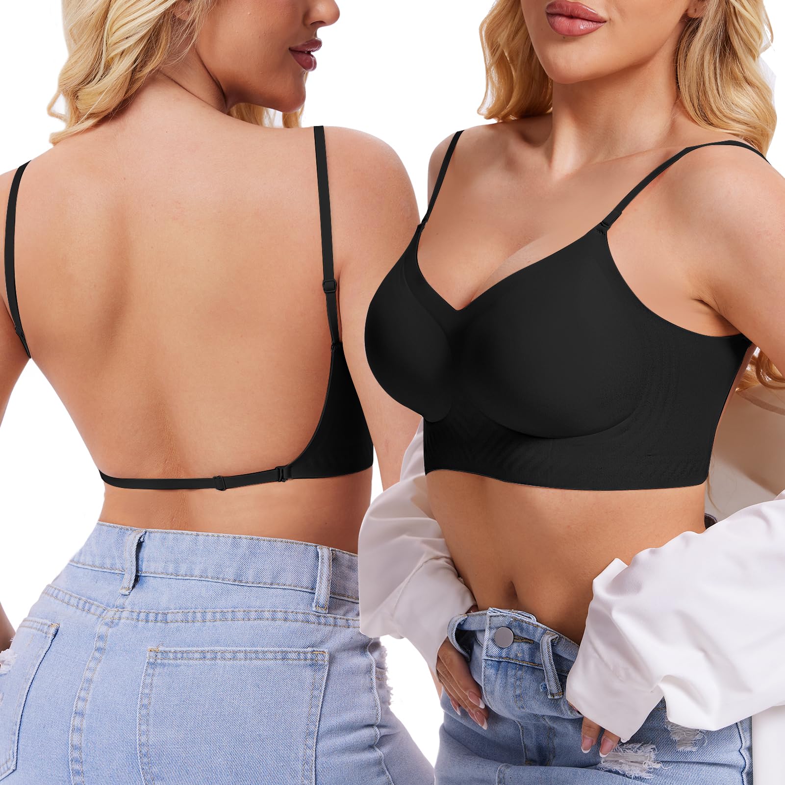Seamless Low Back Bra Wireless Padded Bralette Thin Straps Comfort Halter Backless Cross Multiway Convertible Bras