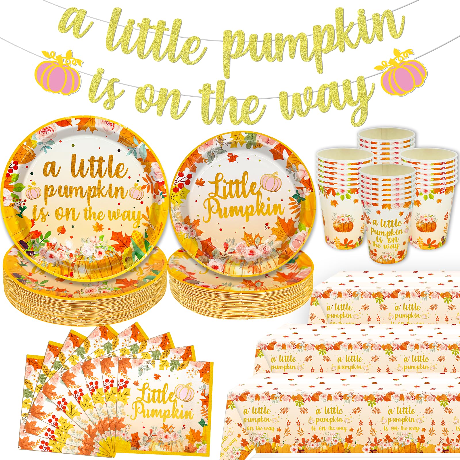 123Pcs Pumpkin Baby Shower Party Decorationsa Little Pumpkin is On The Way Fall Baby Shower Decorations Little Pumpkin Baby Shower Plates and Napkins Little Pumpkin Baby Shower Decorations Girl