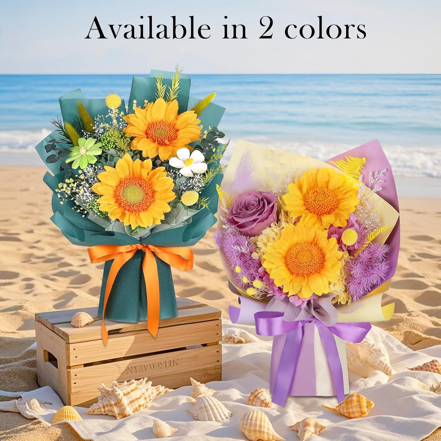 Preserved Sunflower Bouquet - Forever Flowers for Delivery, Green Flower That Last 3 Years, Eternal flowers Bouquet, Anniversary Birthday Valentine Gifts for Women Men Mom Grandma Her Wife Girlfriend - Image 6