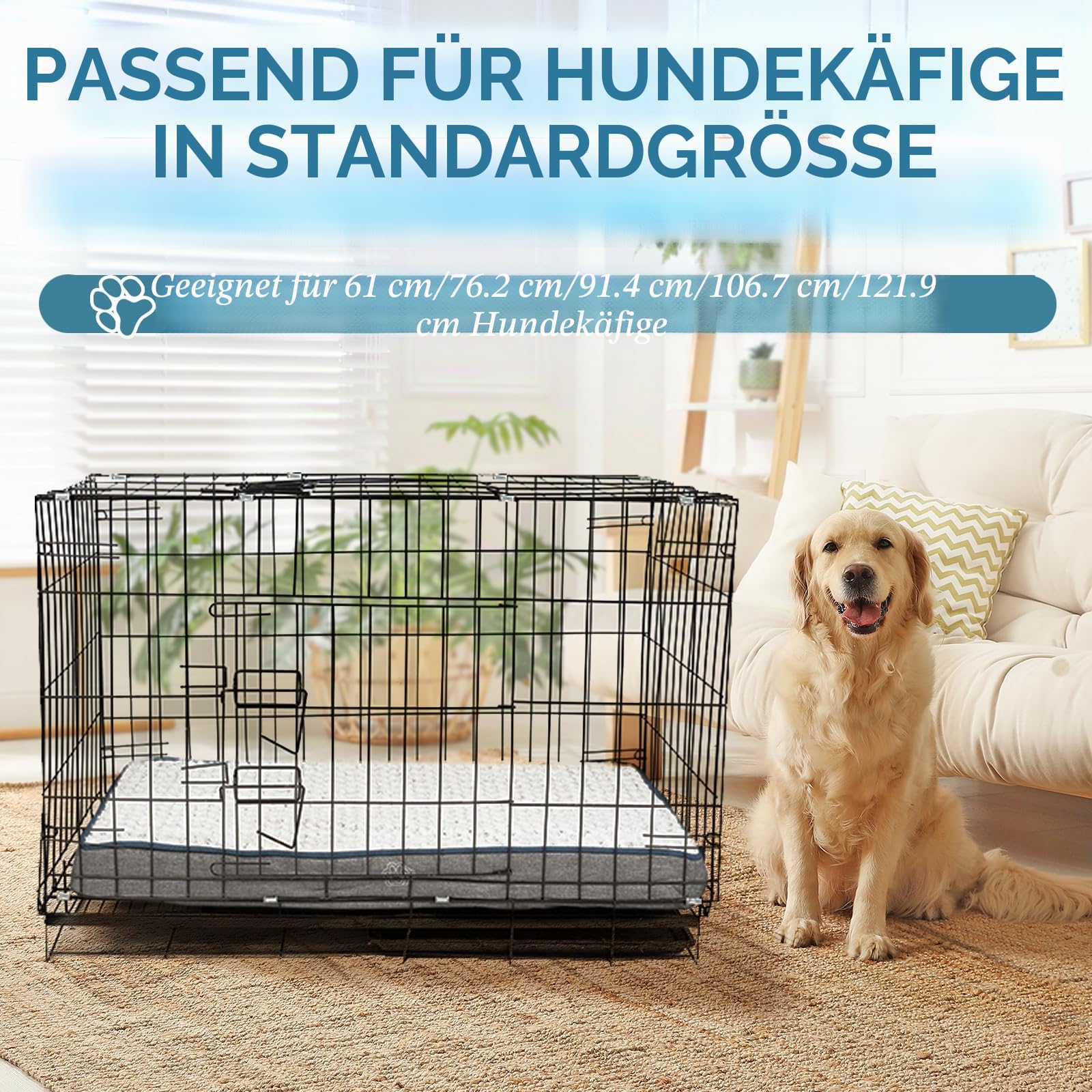 EMPSIGN Hundekissen Grosse Hunde waschbar, Hundebett Wasserdicht L 90x60x7,5cm, Hundematte Abnehmbar Bezug für Hundekäfig, Stützendes Schaumstoff-Haustierbett für Große Hunde