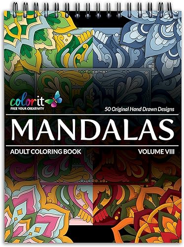 Libro de colorear mandala para adultos con papel grueso de calidad de artista, cubiertas de tapa dura y encuadernación en espiral por ColorIt