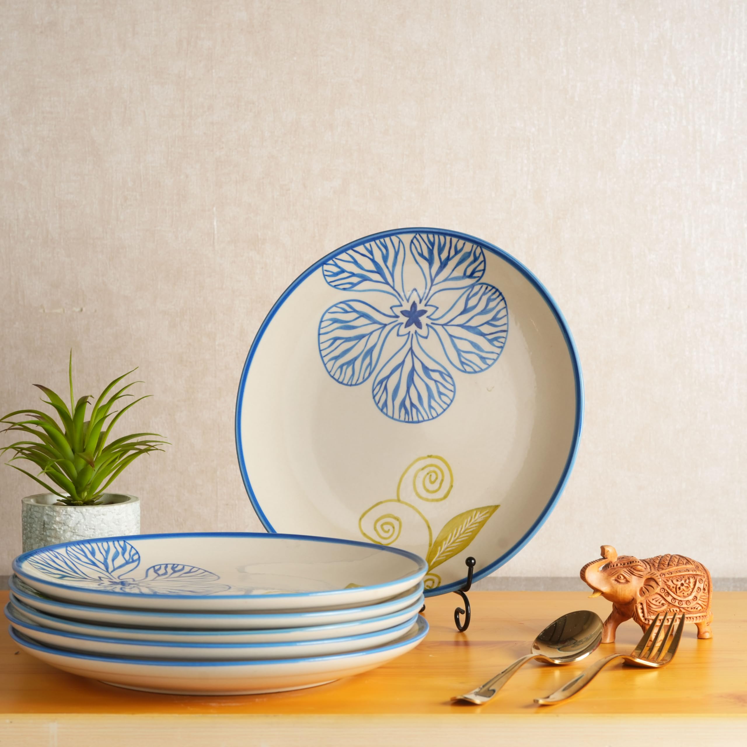 Buy Caffeine Ceramic Handmade Stoneware White Flora Quarter Plate