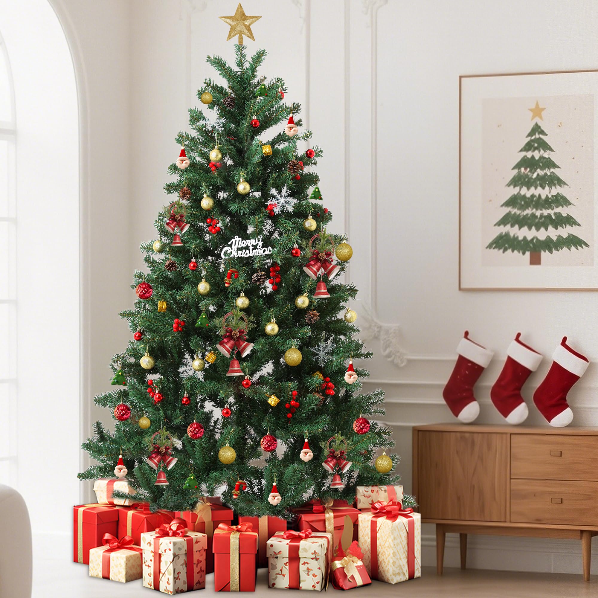 Künstlicher Weihnachtsbaum 180 cm – Dicht & Naturgetreu wie Nordmanntanne – Grüner PVC Christbaum mit stabilem Metallständer & Klappsystem – Kunst Weihnachtsbaum für Innenbereich