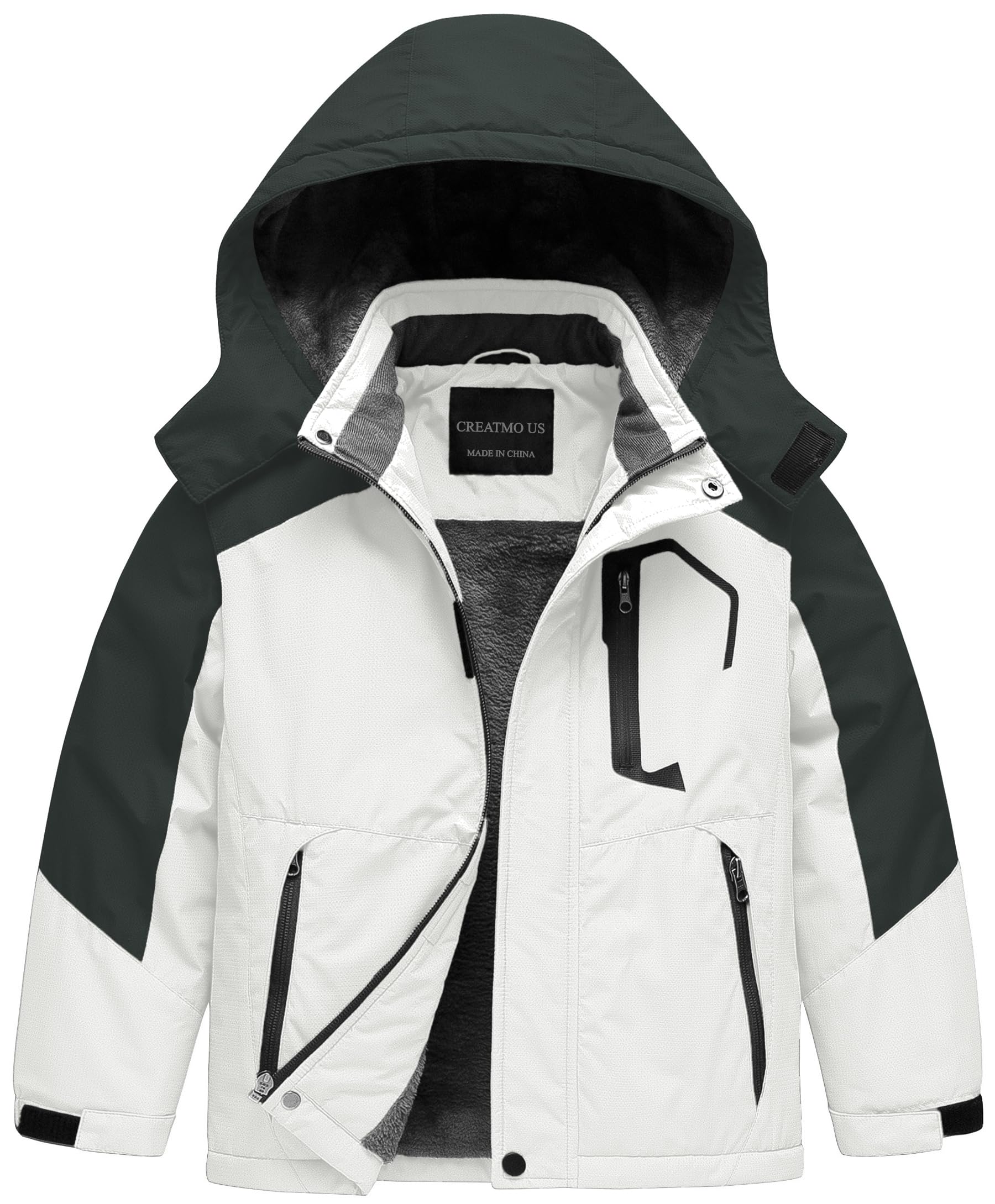 CREATMO US Boy's Waterproof Ski Jacket Warm Winter Snow Coat Windproof Snowboarding Rain Jacket