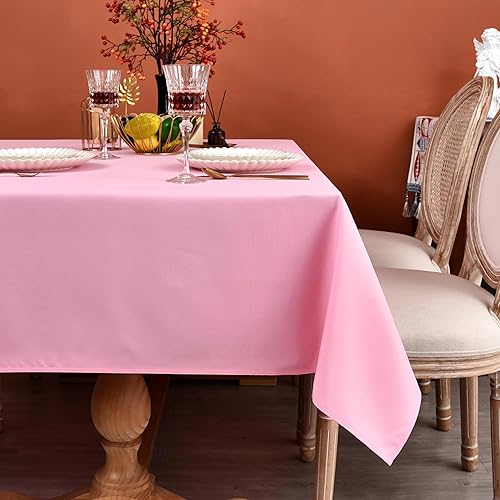 MEANMOY Mantel rectangular rosa de 210 GSM resistente al agua y a las manchas para mesa de 8 pies, mantel rectangular sólido de 60 x 120 pulgadas,
