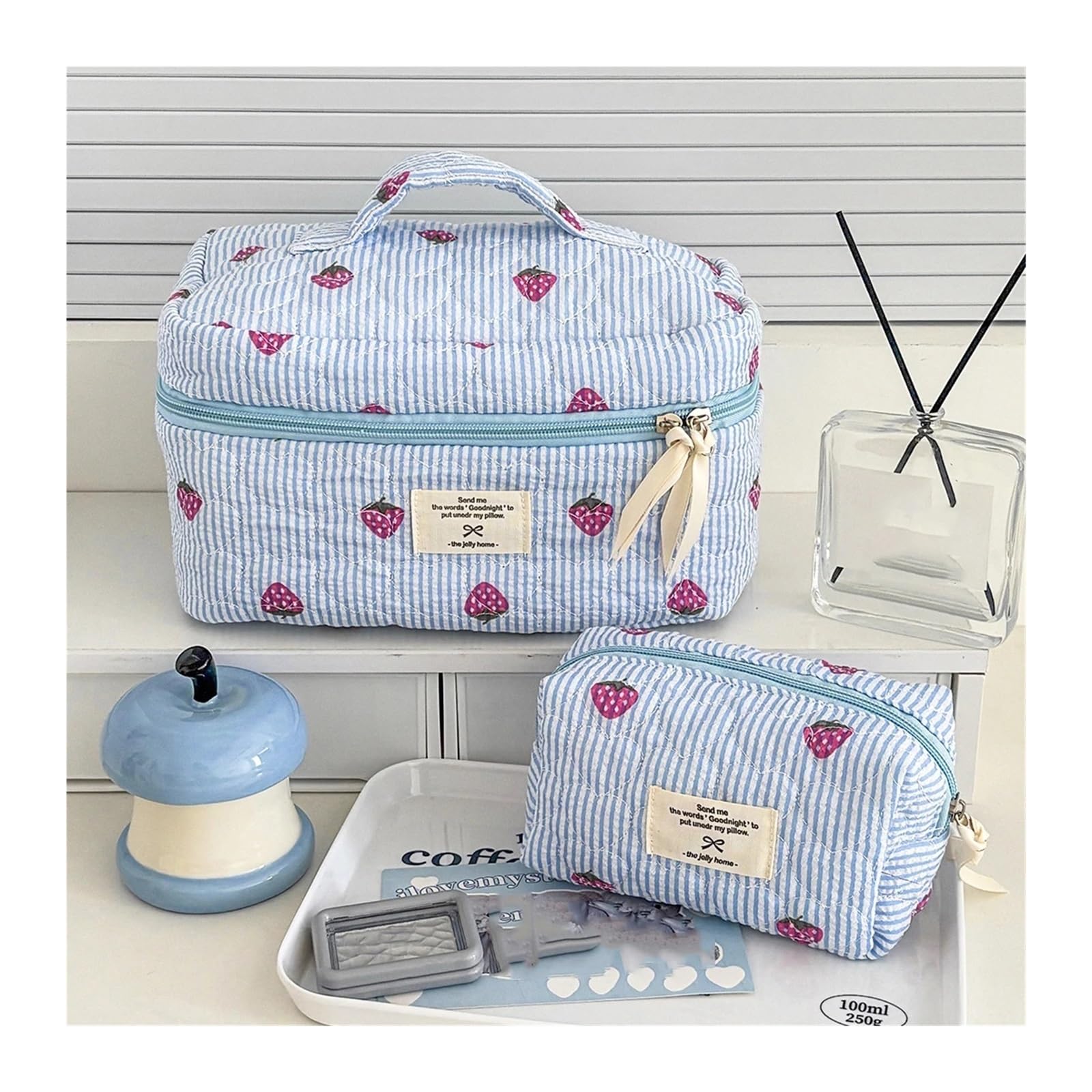 Bolsa Maquillaje Bolsa de cosméticos con Cremallera Cuadrada con Lazo, Bolso de Almacenamiento Organizador de Maquillaje de Viaje pequeño, 2 uds.