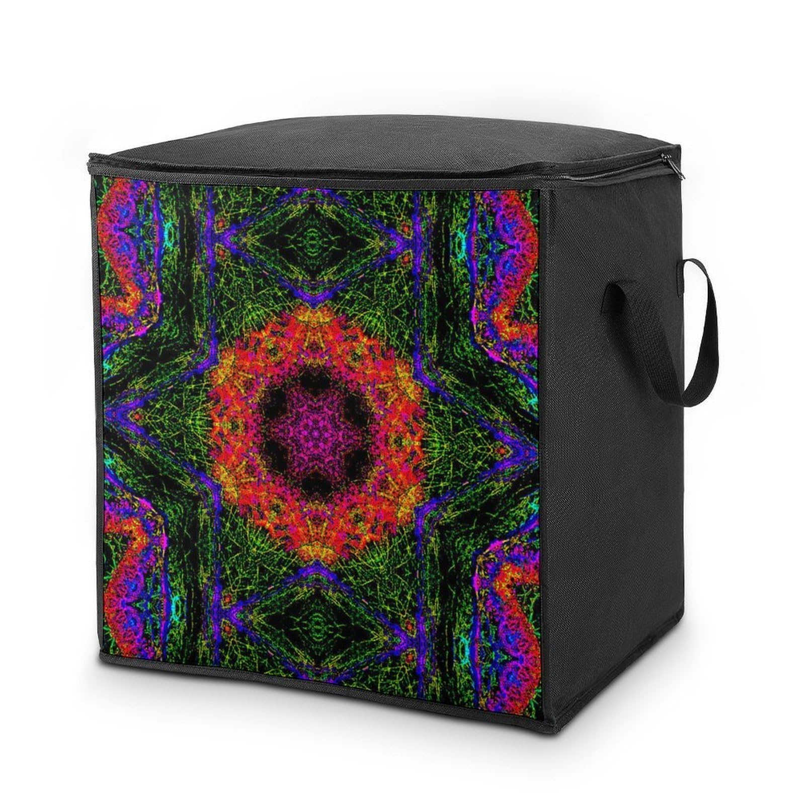 Lyfthologen 70L Storage Bags, Psychedelic Kaleidoscope Storage Box with Lid Zipper And Handles, Clothes Bags for Quilt, Blankets, Bedding