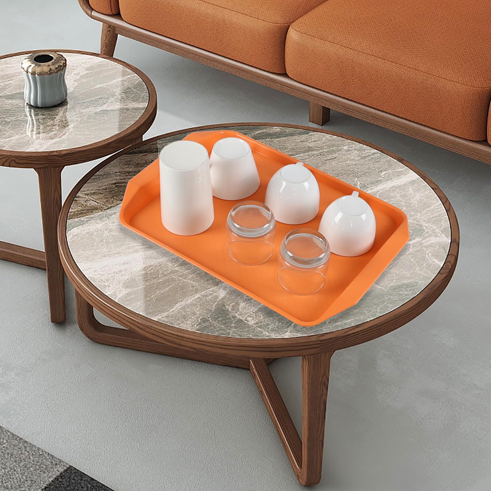 Plateau rectangulaire en plastique coloré, plateau de service rapide avec poignées, 12 pièces