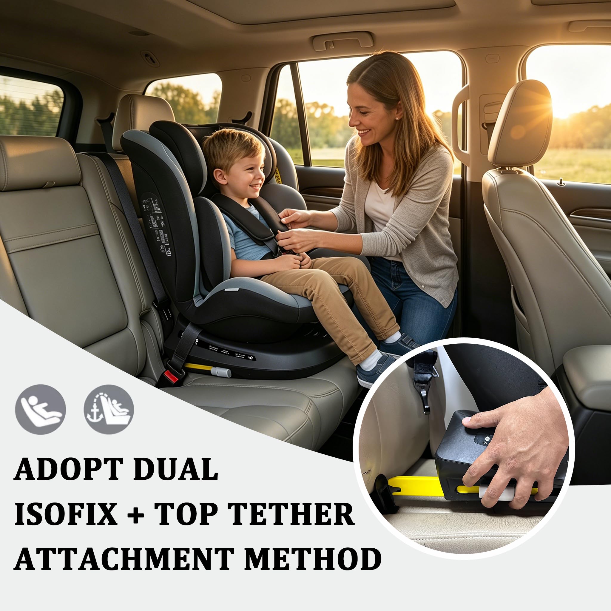 Reecle Kindersitz 360 i-Size Autositz 40-150 cm 360 Grad drehbar ISOFIX Schwarz